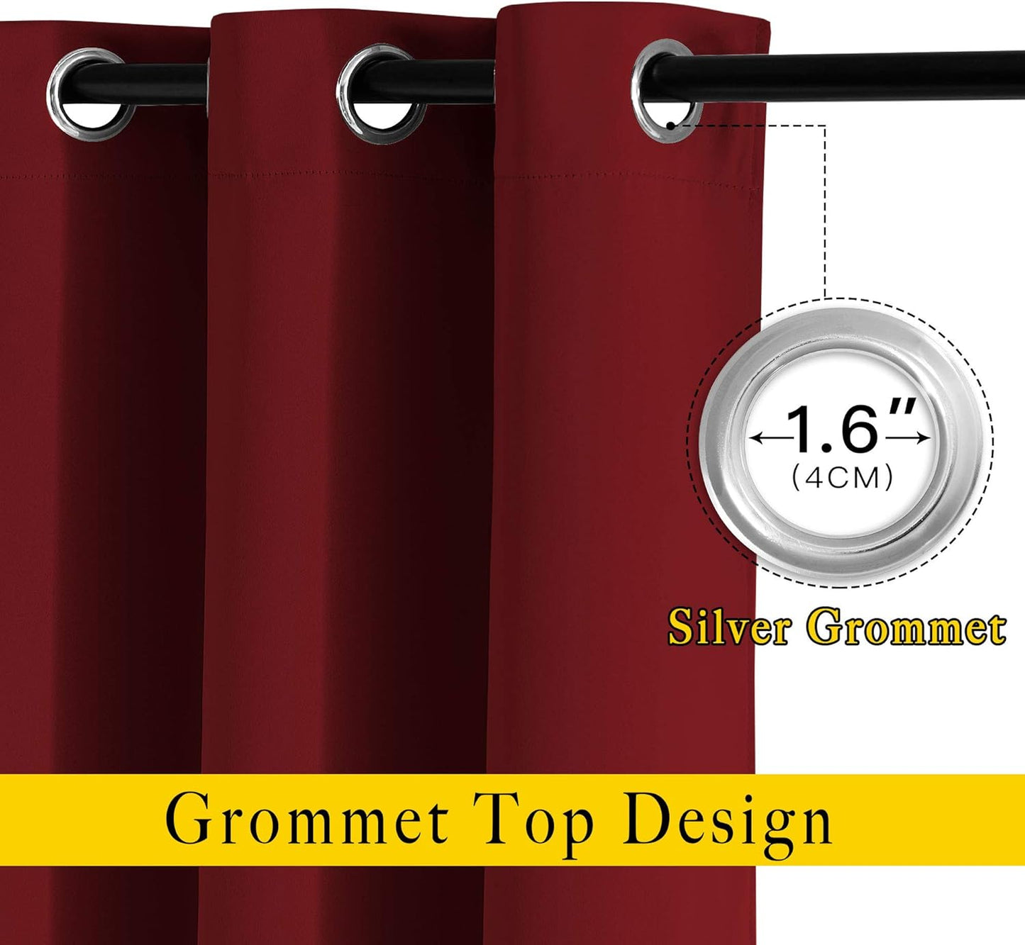 NICETOWN Burgundy Red Curtains 110 inches Long, Grommet Thermal Insulated Blackout Curtains Privacy Window Treatments Sound Reducing for Bedroom/Living Room, W66 x L110, 2 Panels
