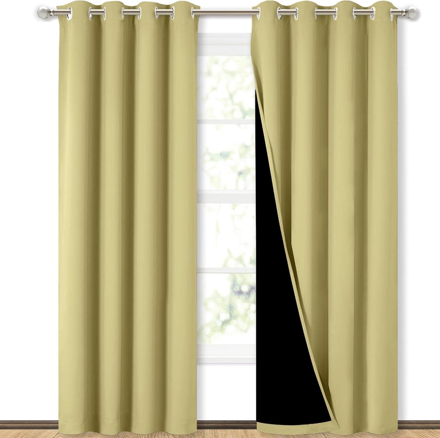 NICETOWN Paler Yellow Full Shade Curtain Panels, Pair of Energy Smart & Noise Blocking Out Blackout Drapes for Dining Room Window, Thermal Insulated Guest Room Lined Window Dressing(52 x 84 inch)