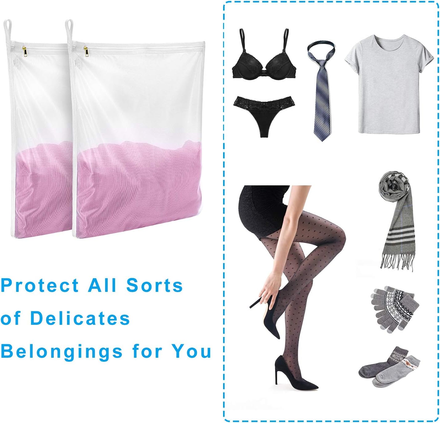 GOGOODA Delicates Laundry Bags, Fine Mesh Wash Bag for Lingerie, Underwear, Bra, Silk, Socks with Hanging Loop