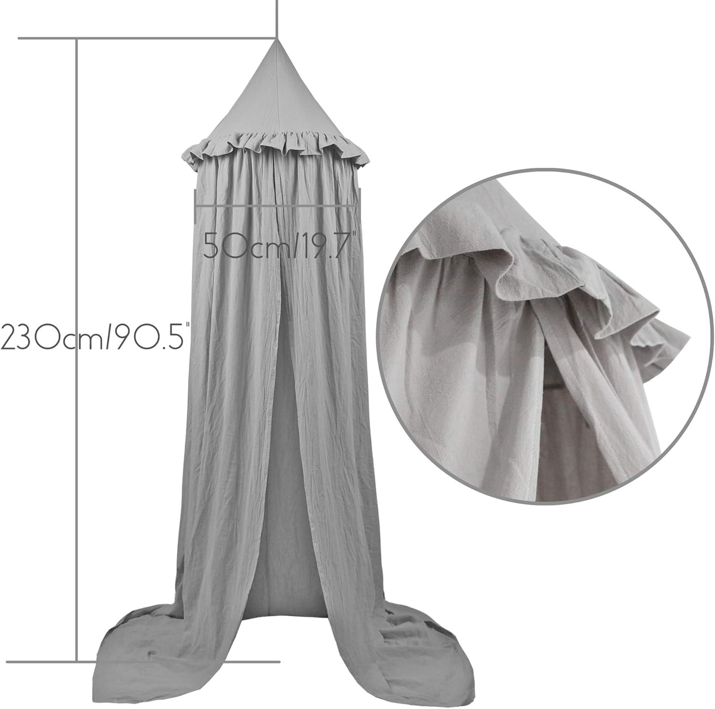 Kids Bed Canopy with Frills Cotton Cover Net for Crib Reading Nook Curtain Hideaway Hanging Round Tent Nursery Bedding Play Room Decor