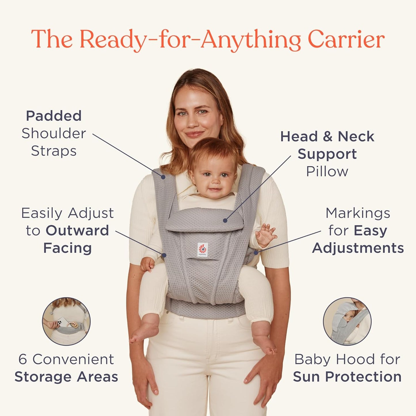 Ergobaby Omni Deluxe Baby Carrier Newborn to Toddler - Breathable Baby Carriers for Summer - All-Position Carrier with Enhanced Lumbar Support & Airflow (7-45 Pounds), Cotton, Midnight Blue