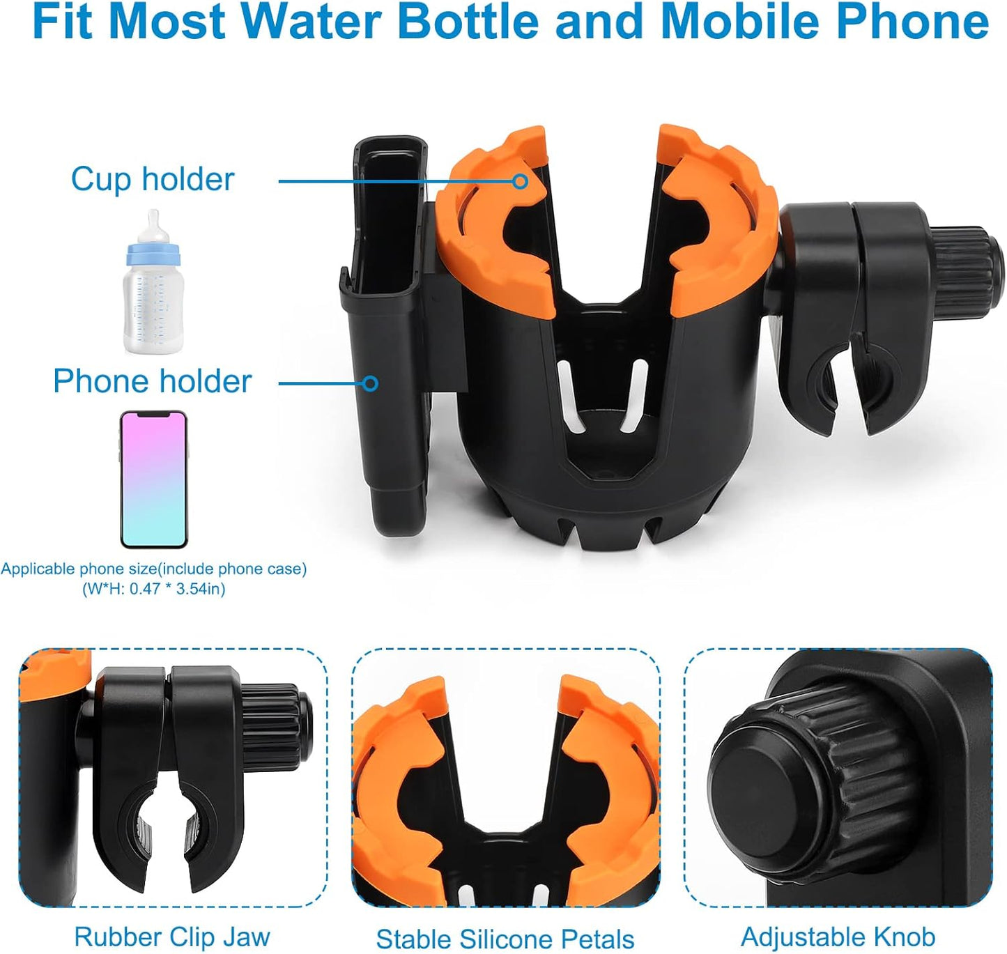Accmor Stroller Cup Holder with Phone Holder, Universal Cup Holder, Bike Cup Holder, 360° Rotatable Large Caliber Drinks Holder for Stroller, Bike, Wheelchair, Walker