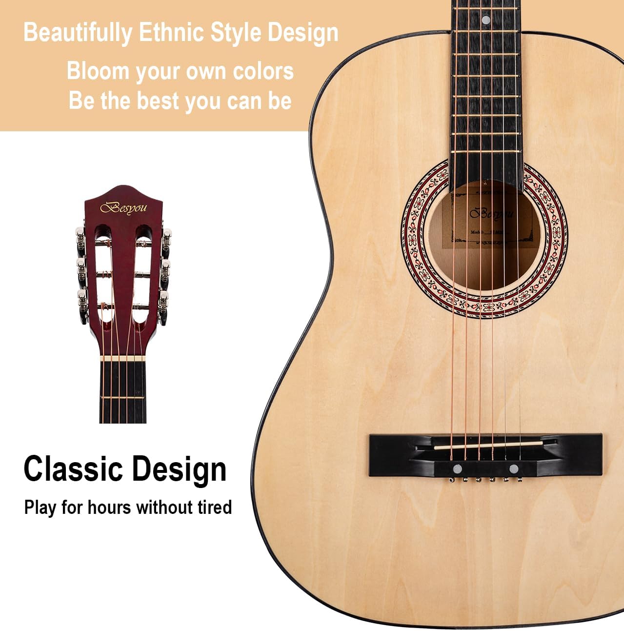 Acoustic Guitar 38" Wood Guitar with starter kit-Travel Gig Bag, Tuner,guitar pick with Beginner Set for Kids/Adults -Natural