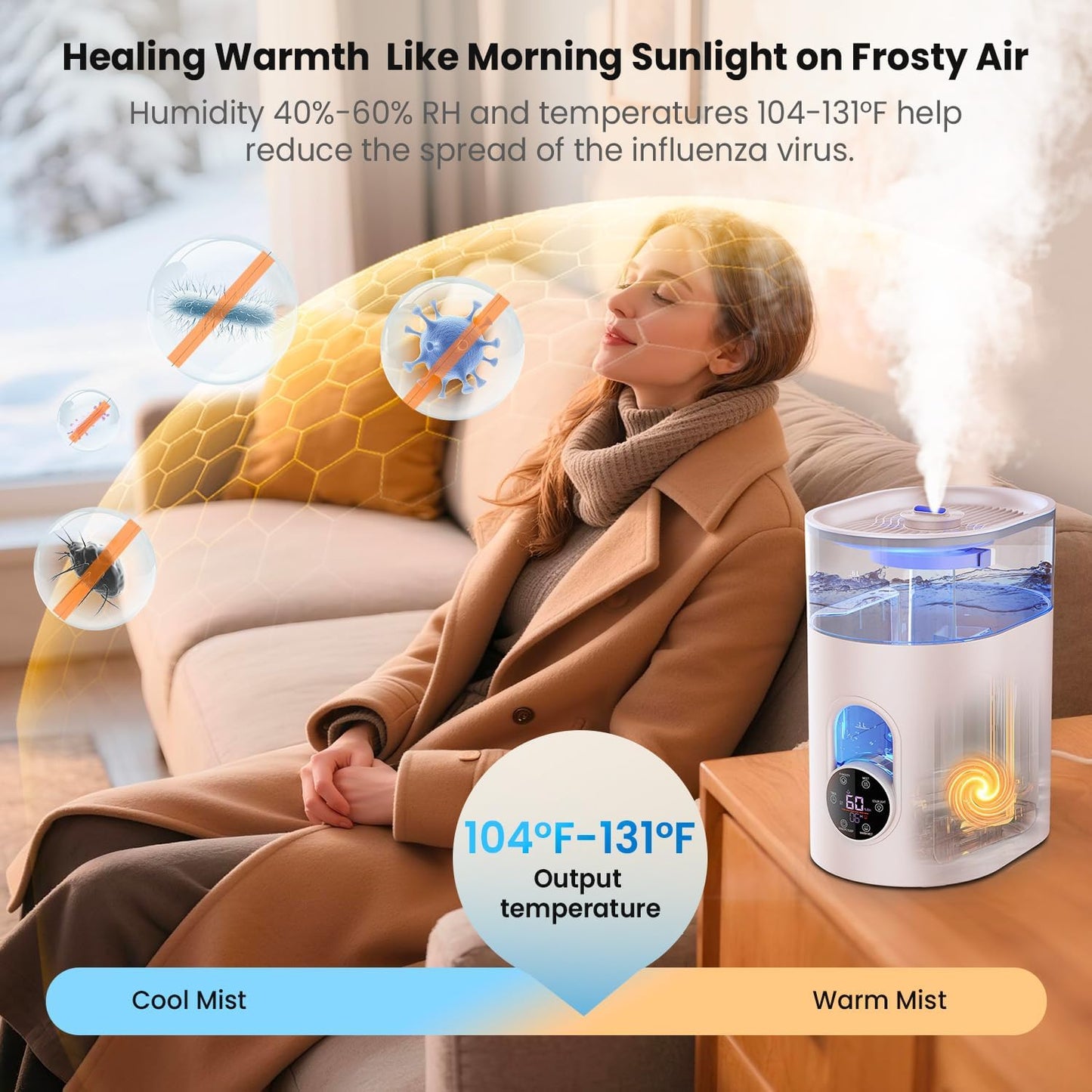 Humidifiers for Bedroom Large Room Home - GloryAir 6L Quiet Top Fill Cool & Warm Mist Humidifier with Smart Humidity Control, Remote Control, 7-Color Light, Humidistat, Oil Diffuser for Plants & Baby