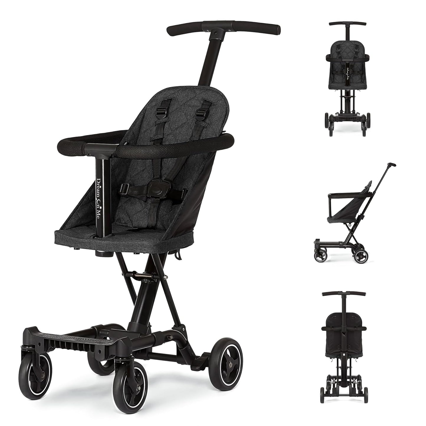 Dream On Me Lightweight and Compact Coast Rider Stroller with One Hand Easy Fold, Adjustable Handles and Soft Ride Wheels, Black