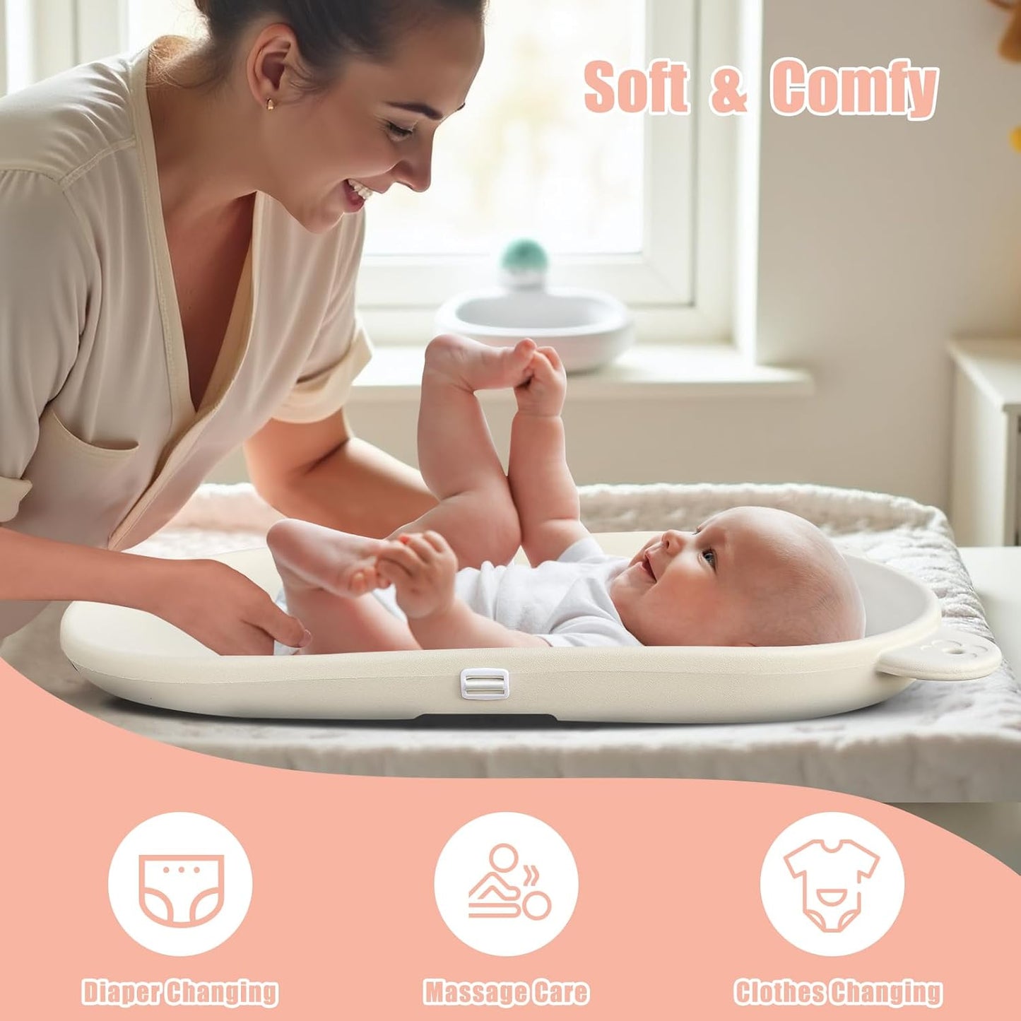 Baby Changing Pad, EVA Waterproof Non-Slip Changing Table Pad with Adjustable Strap for Dresser Changing Table Nursery, Portable Diaper Changing Pad, Oat