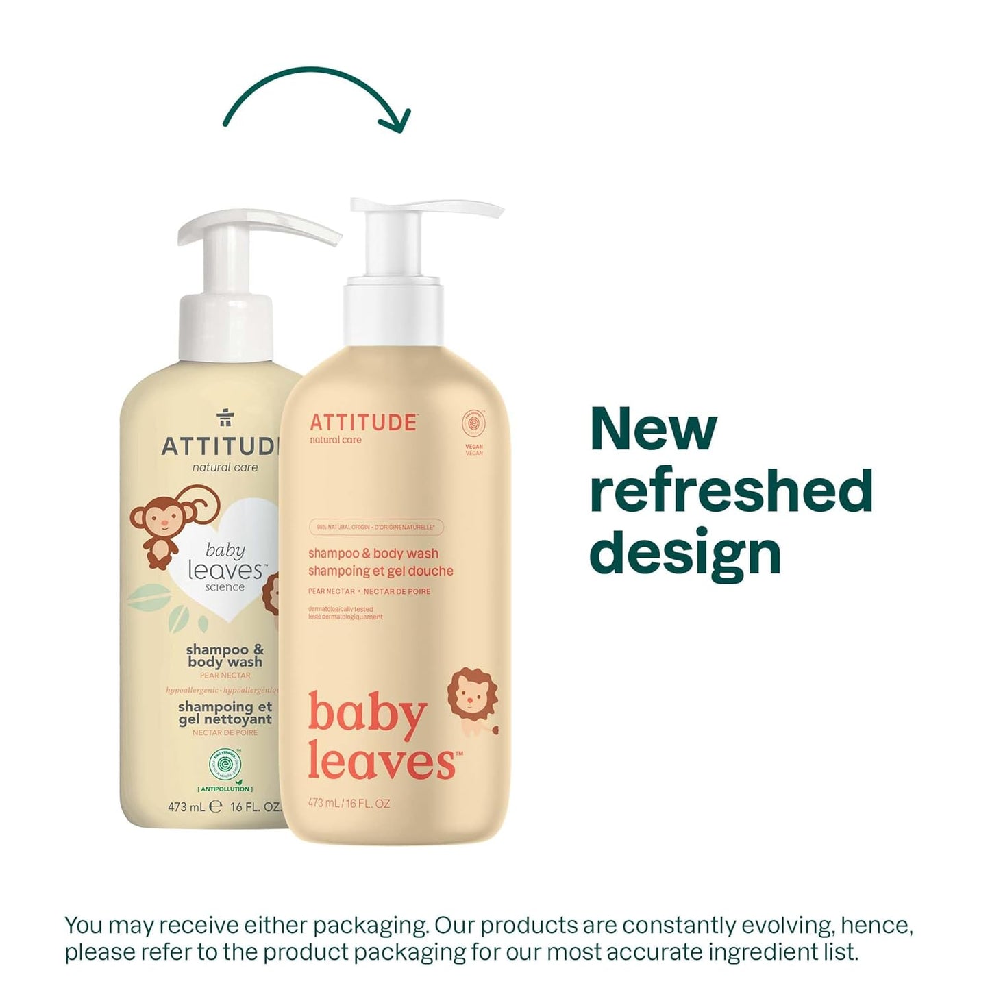 ATTITUDE 2-in-1 Shampoo and Body Wash for Baby, EWG Verified, Dermatologically Tested, Made with Naturally Derived Ingredients, Vegan, Pear Nectar, 16 Fl Oz (Pack of 6)