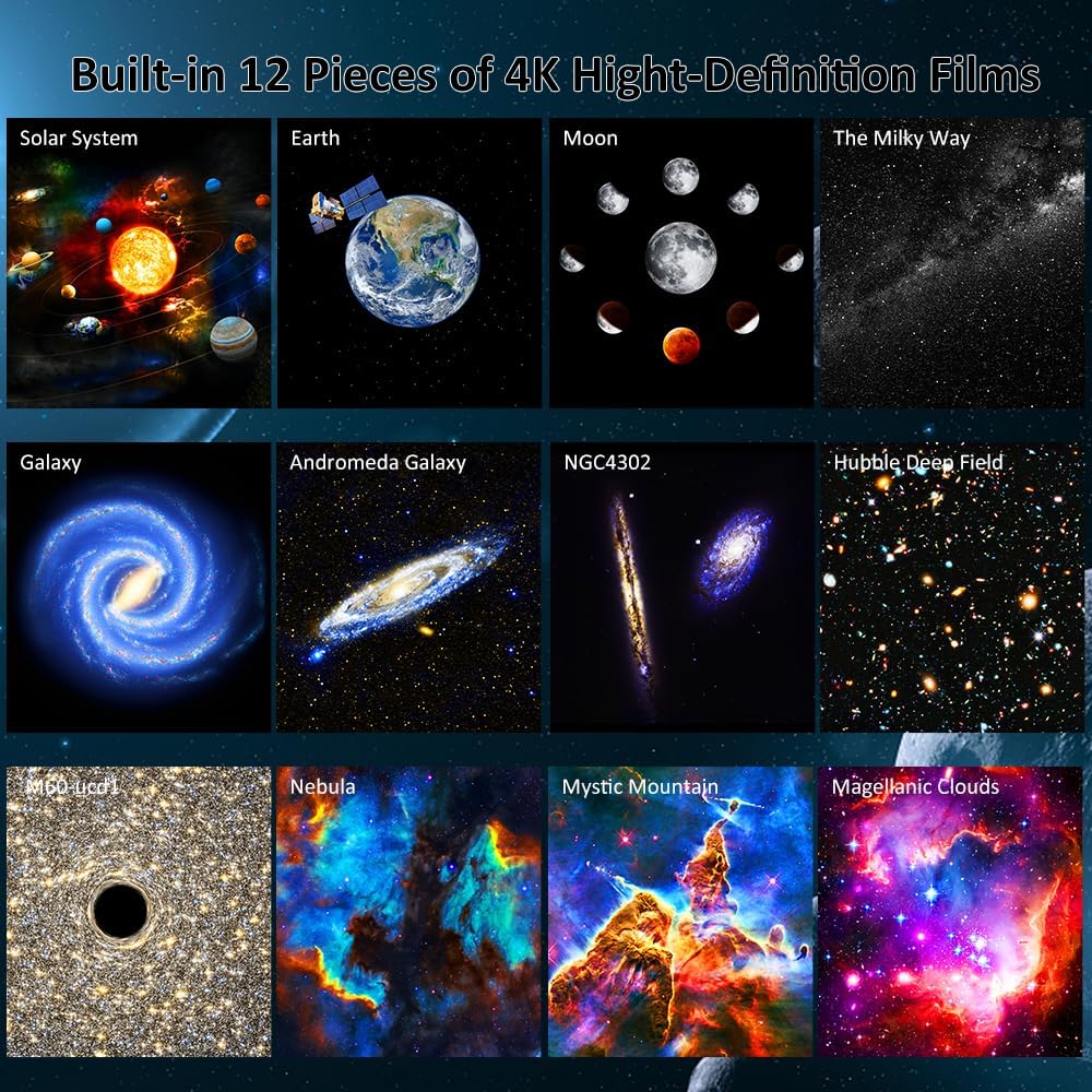 Planetarium Star Projector, Galaxy Projector,Realistic Starry Sky Night Light,4K Replaceable HD 13 Film Discs,for Kids Bedroom Ceiling Home Living Room Decor Birthday Gifts