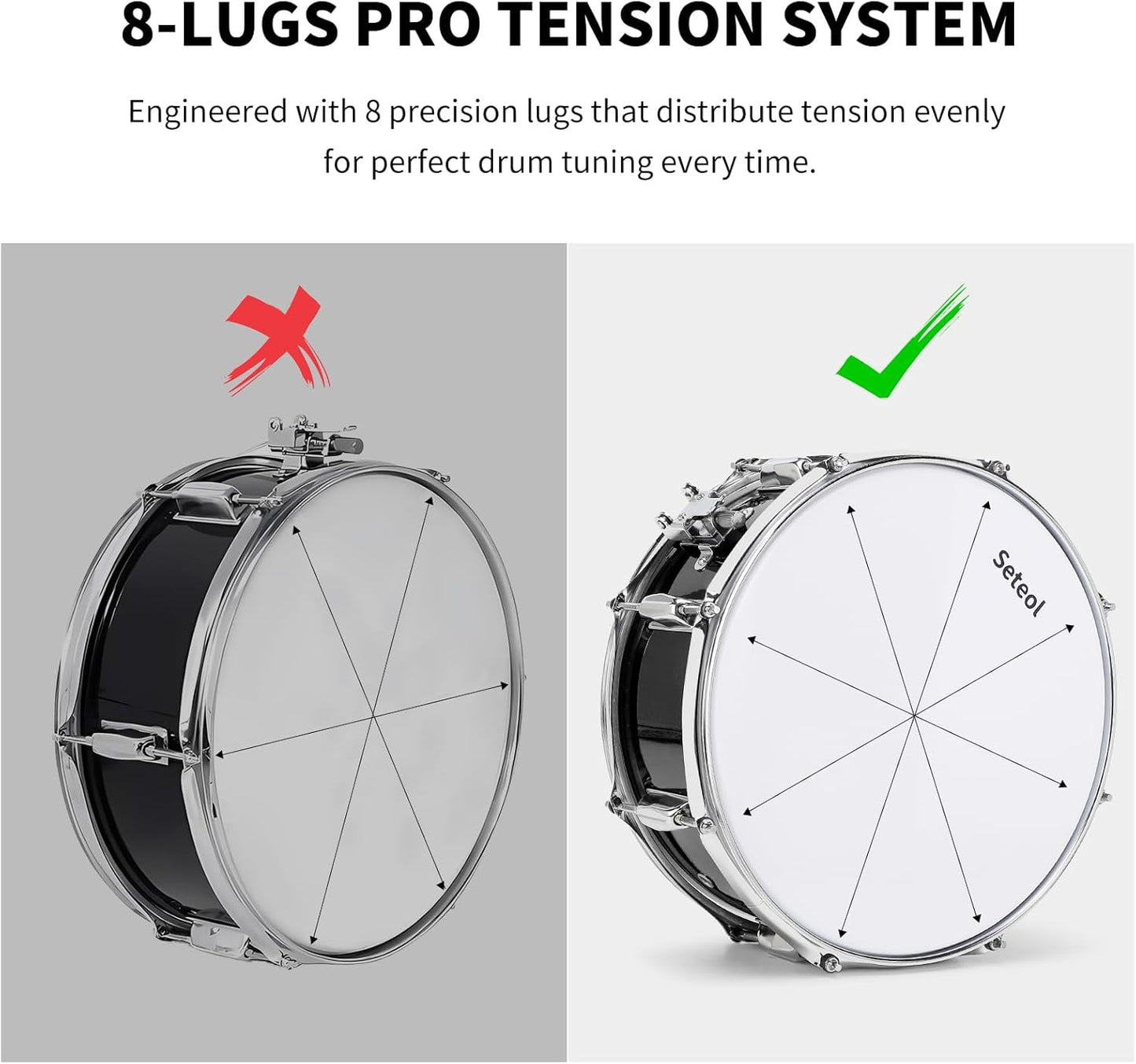 Snare Drum Kit, 14" x 5.5" Marching Snare Drum + Storage Padded Bag + Silent Mute Pad + Pair Of 5A Drumsticks + Drums Key, Portable Drums Hardware Set for Adults Kids Student Beginners (Black)