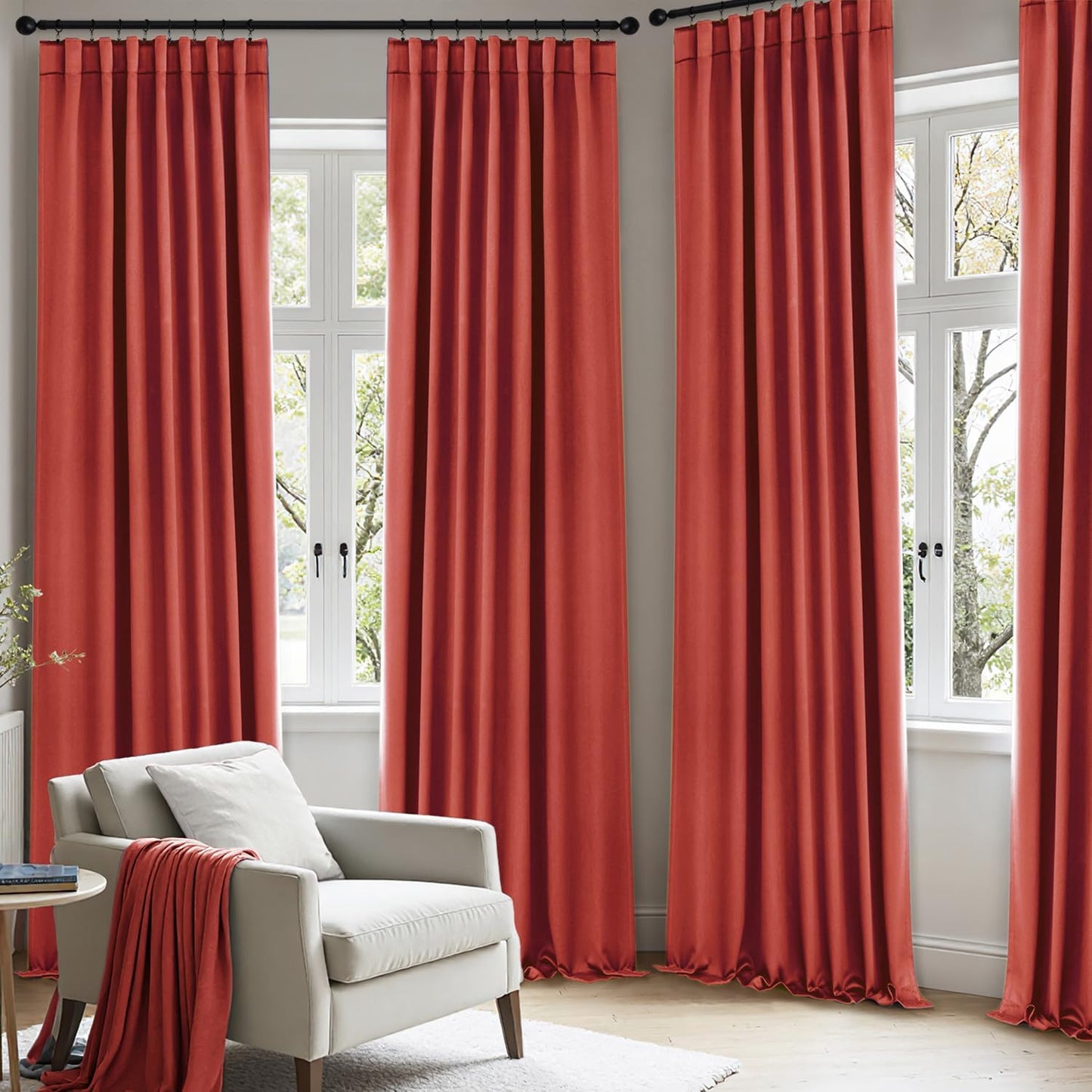 ANRODUO Back Tab Blackout Curtains for Bedroom Living Room, Rod Pocket Pinch Pleated Thermal Insulated Room Darkening Curtains 90 Inches Long 2 Panels, Burnt Orange, 42 x 90 Inch