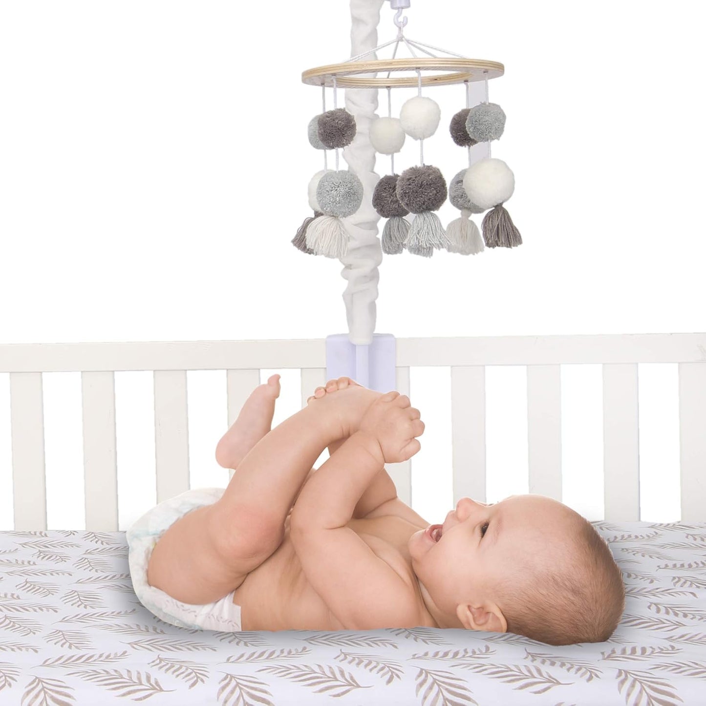 Lambs & Ivy Signature Pom Pom Musical Baby Crib Mobile - White/Gray