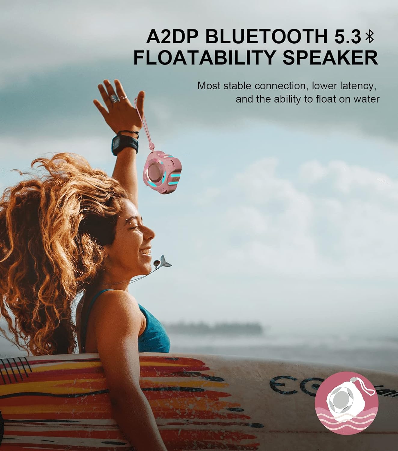 comiso Bluetooth Shower Speaker, Waterproof Bluetooth Speakers IPX7, Floating 2000mAh, Portable Wireless Speaker with LED Light, Loud HD Sound and Bass for Travel Beach Pool, Camping, Ideal Gifts.