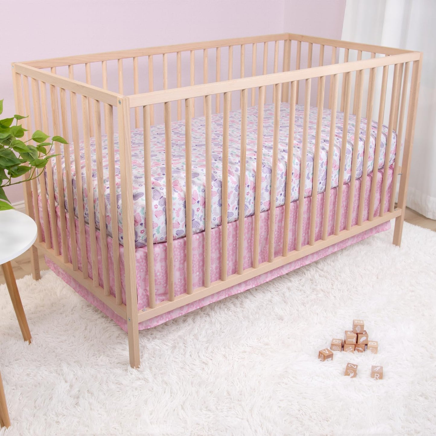 The Peanutshell 3 Piece Baby Crib Bedding Set for Girls - Newborn, Infant & Toddler Nursery Bed Set Decor with Fitted Crib Sheet, Dust Ruffle Comforter - Butterfly Song