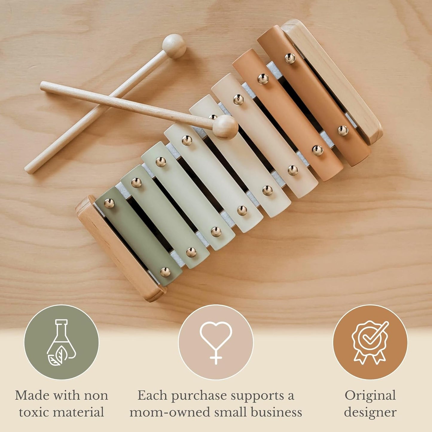 Xylophone, Montessori Musical Toy for Toddlers and Young Kids with a Modern Boho Aesthetic, Perfect in a Nursery, Playroom or as a Gender Neutral Baby and Birthday Gift