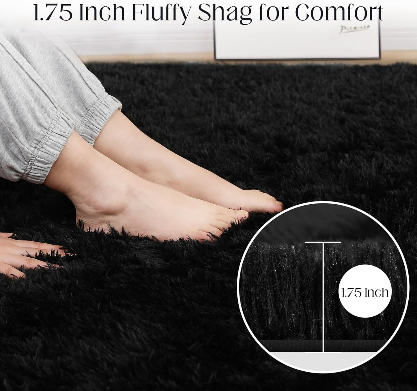 Black Area Rug - 9x12, Soft Plush for Living Room, Bedroom & Nursery, Non-Slip Indoor Carpet for Study, Kids Room Decor