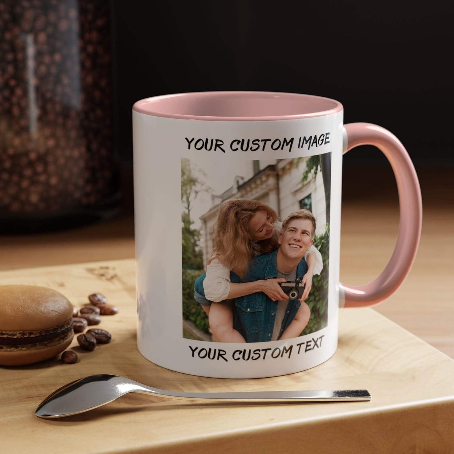 Personalized Coffee Cup with Photo, Logo or Text - Custom Both Sides Printed Mug for Him & Her - Unique Customized Gifts with Names - White/Black