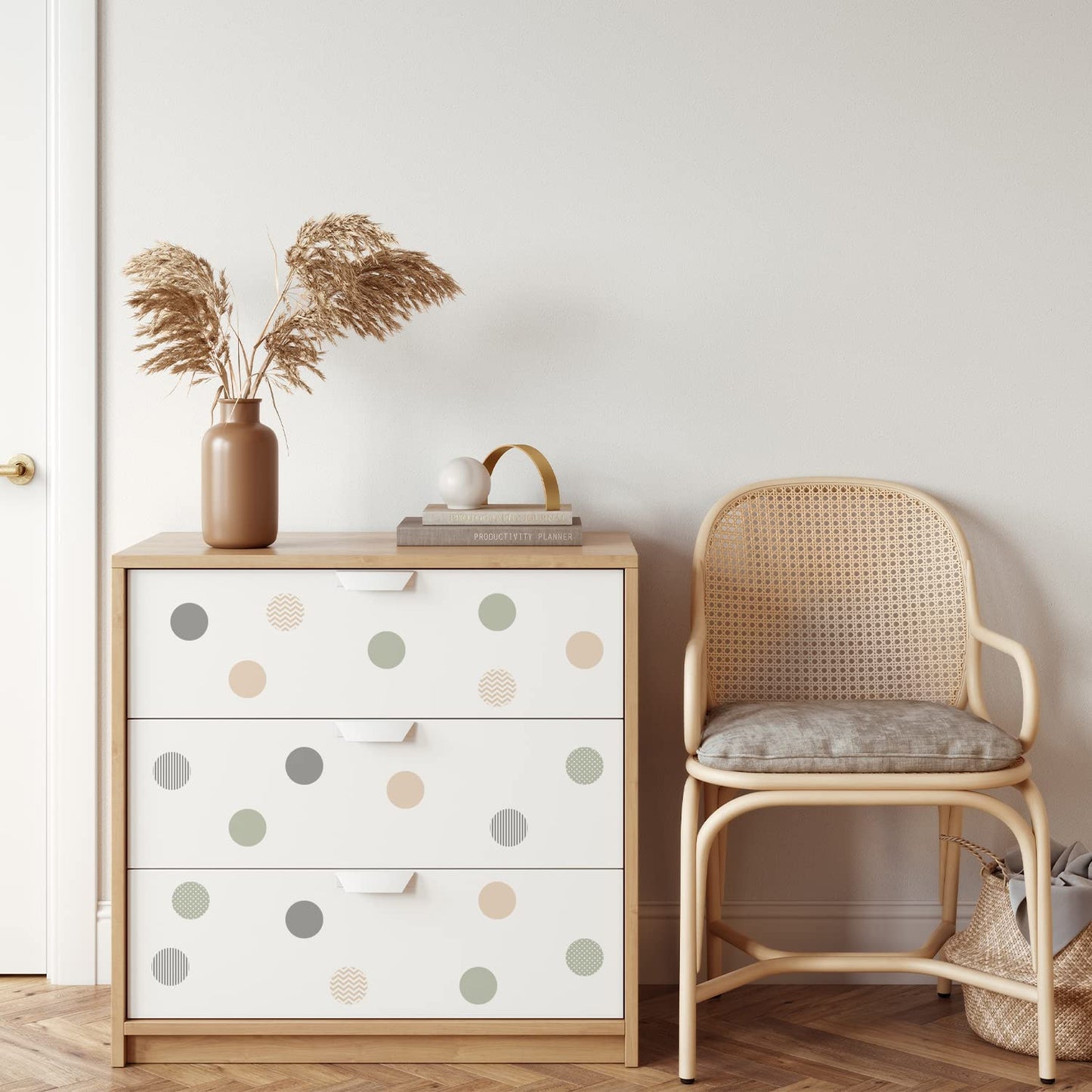 Boho Polka Dot Wall Decals 36 PCS, Boho Wall Decal Wall Sticker for Girls Room Living Room Playroom Nursery, Removable Wall Decals Kids Room Decor Vinyl Murals DIY Cute Decorations (6 Sheets)