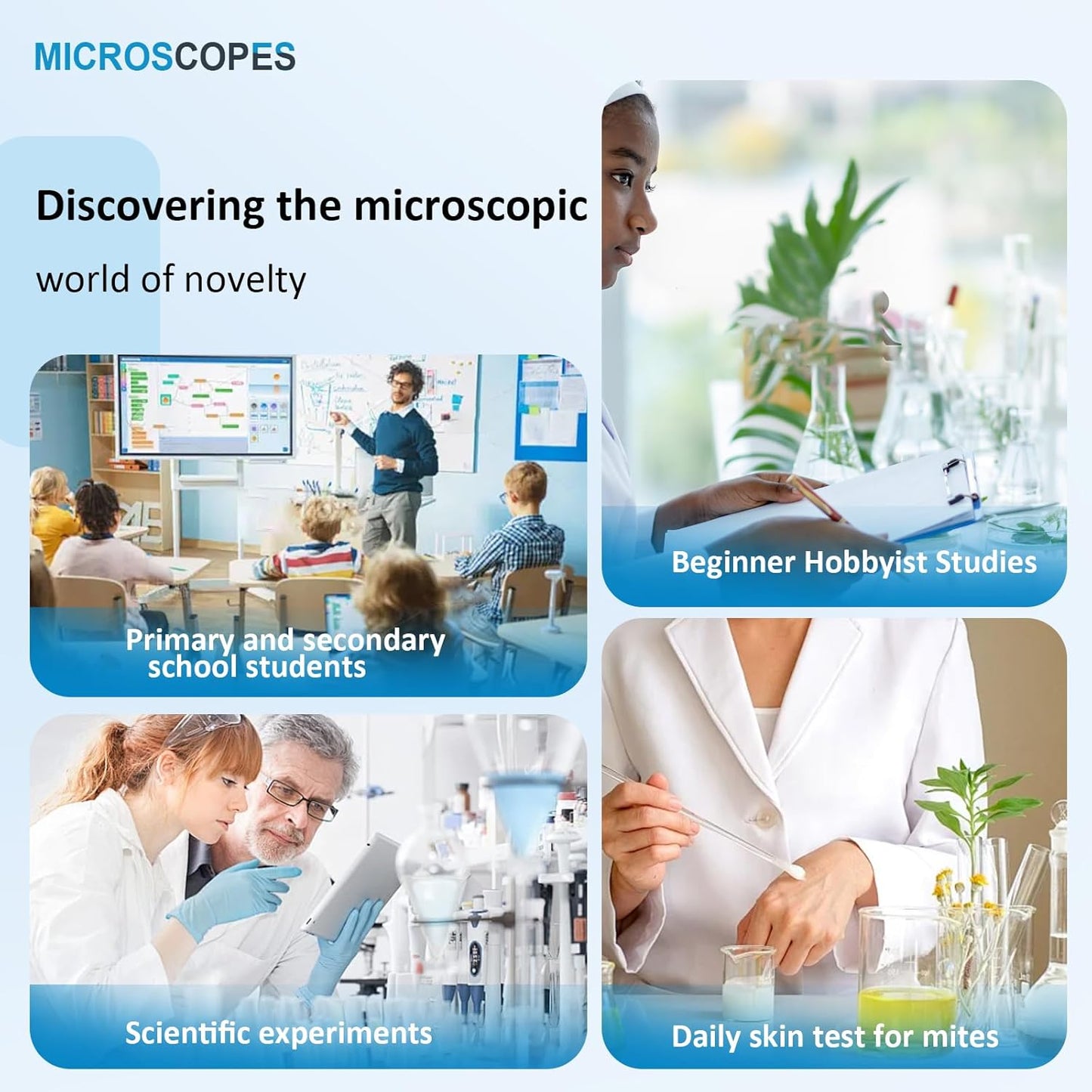 Microscope for Kids，40X-2000X Compound Microscope Mobile Phone Adapter with Microscope Slide Microscope kit for Home School Laboratories for Children Students