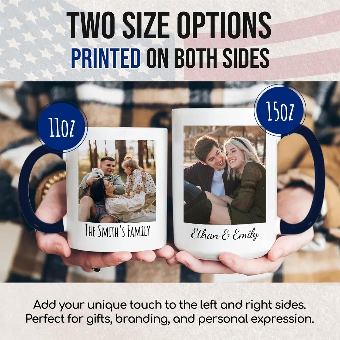 Ship Next Day Custom Mug Design Your Own Photo Text Personalized Picture Gifts for Women Men Customized Gifts Idea Personalized Coffee Mugs 15oz Dark Blue Handle