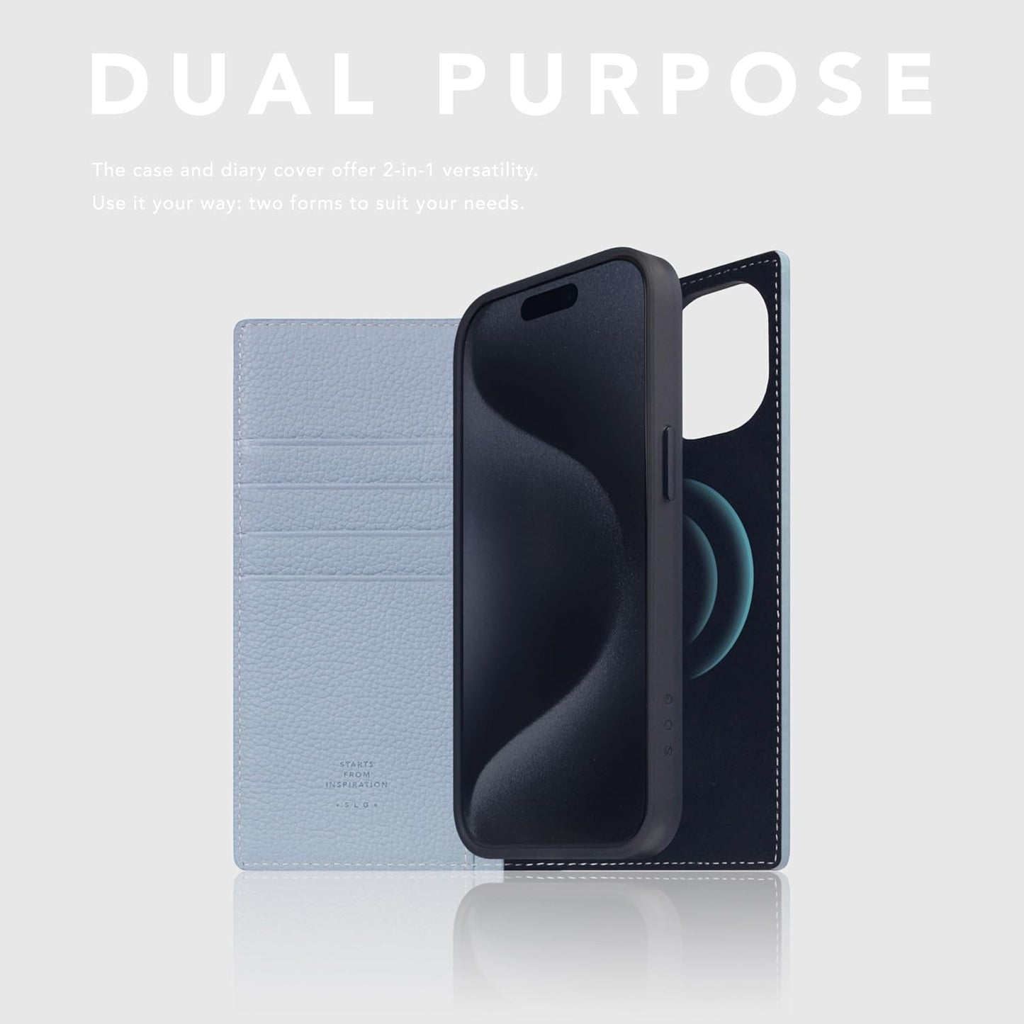 D8 Full Grain Leather Wallet Case for iPhone 15 - [2-in-1] Handcrafted Detachable Diary Style with Magnetic MagSafe Back Cover, Gift Box Included (Powder Blue)