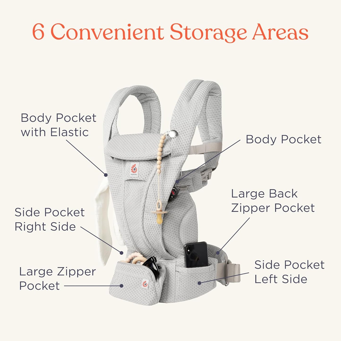 Ergobaby Omni Deluxe Baby Carrier Newborn to Toddler - Breathable Baby Carriers for Summer - All-Position Carrier with Enhanced Lumbar Support & Airflow (7-45 Pounds), Mesh, Graphite Grey