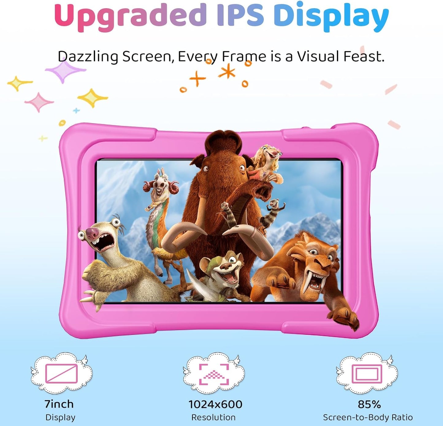 Kids Tablet, 7 inch Android 15 Tablet for Kids, 8GB+32GB 1TB Expand, Quad-Core Toddler Tablets with Shockproof Case, BT5.0, WiFi 5, Parental Control, Games, Dual Camera (Pink)