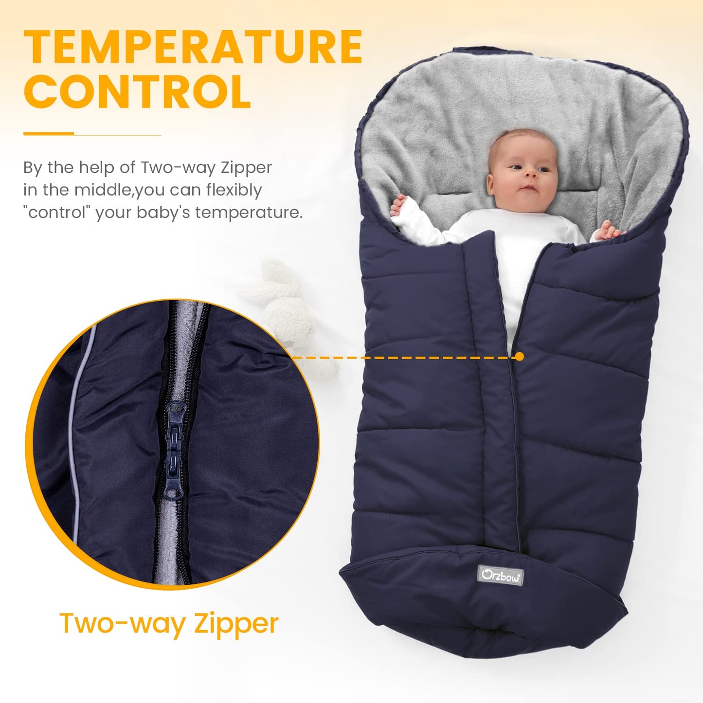 Orzbow Warm Bunting Bag Universal,Stroller Sleeping Bag Cold Weather,Waterproof Toddler Footmuff(Blue,Large)
