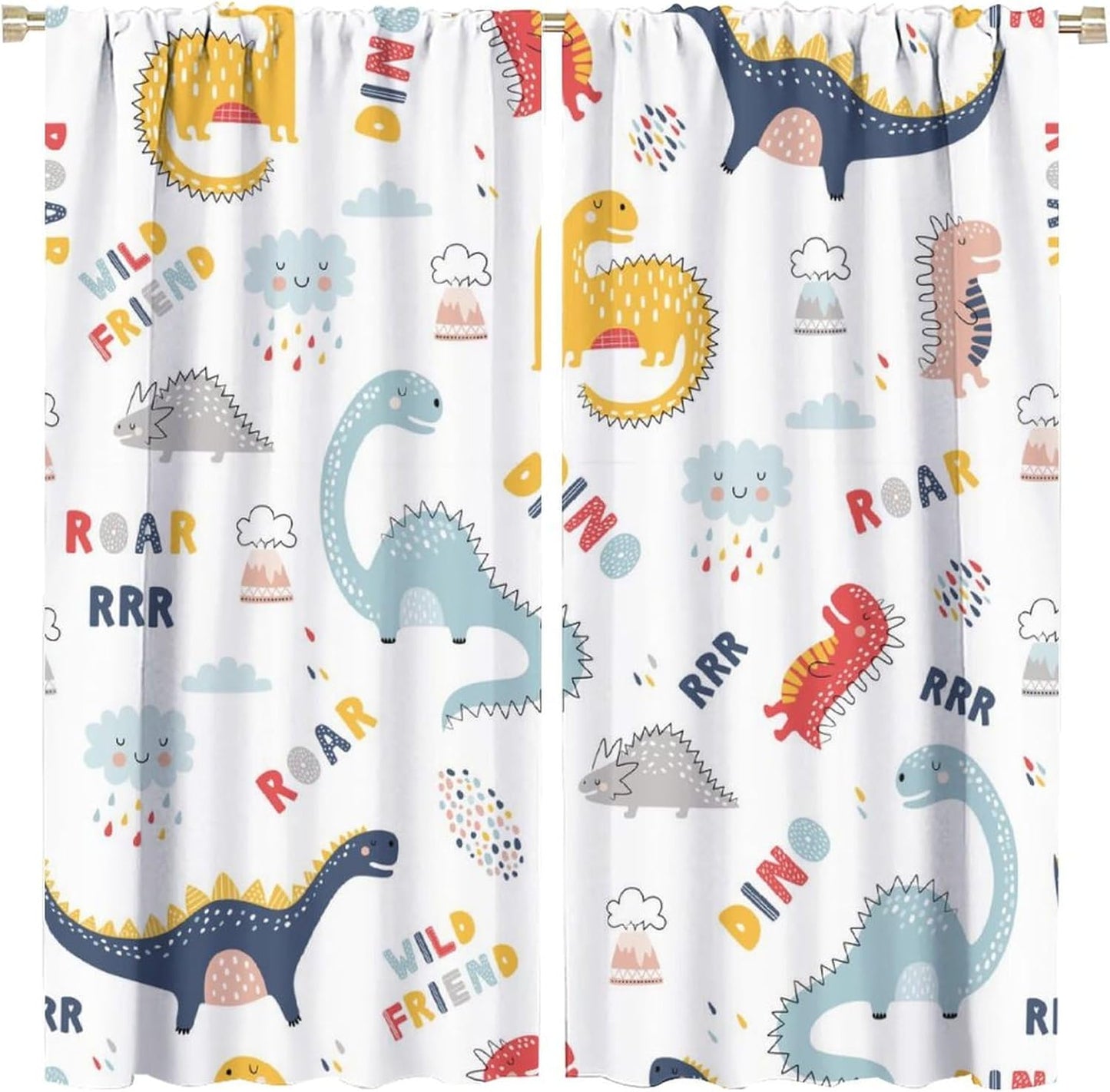 Cartoon Dinosaur Curtains for Kids Boys Girls Home Decor Colorful Cute Dino Animals Print Pattern Rod Pocket Blackout Window Drapes for Nursery Baby Bedroom Playroom W31.5xL63in 2 Panels