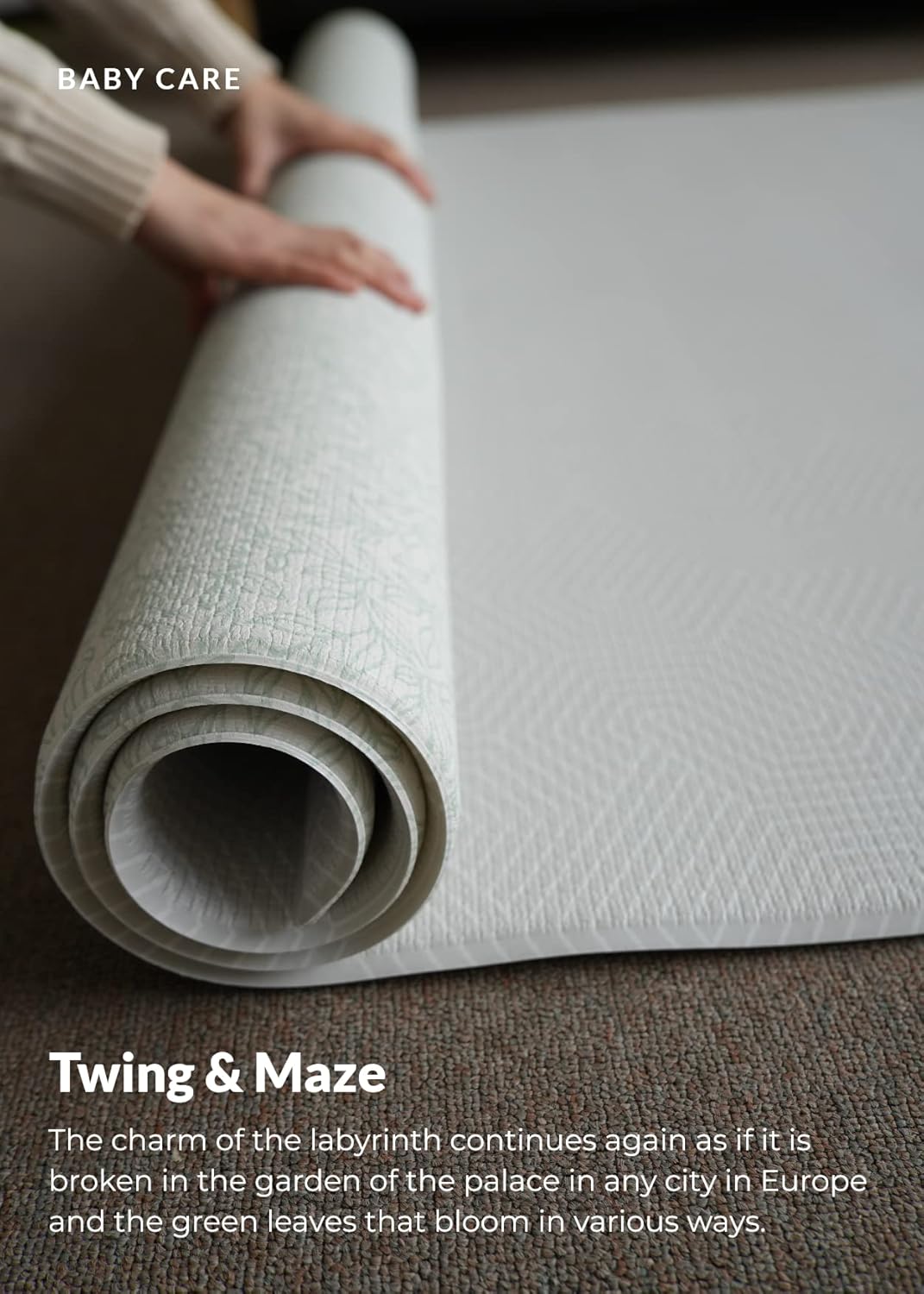 Baby Care Play Mat (Medium, Hygge - Twig & Maze) 73’’ x 49’’ Original One-Piece Reversible Rollable Waterproof Play Mat for Infants, Babies, Toddler, and Kids
