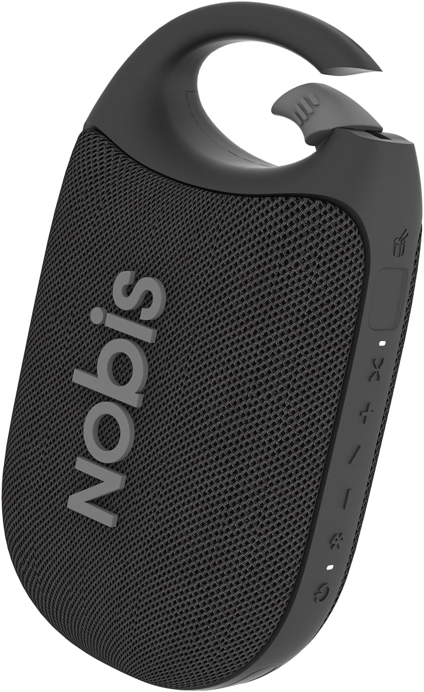 NOBIS Clip N1 Portable Bluetooth Speaker with App, Beat Mode, Up to 24H Playtime, IP68 Waterproof, BT 5.3, HD Sound, Stereo Pairing, Custom EQ, Perfect for Outdoor, Home and Adventure (Black)
