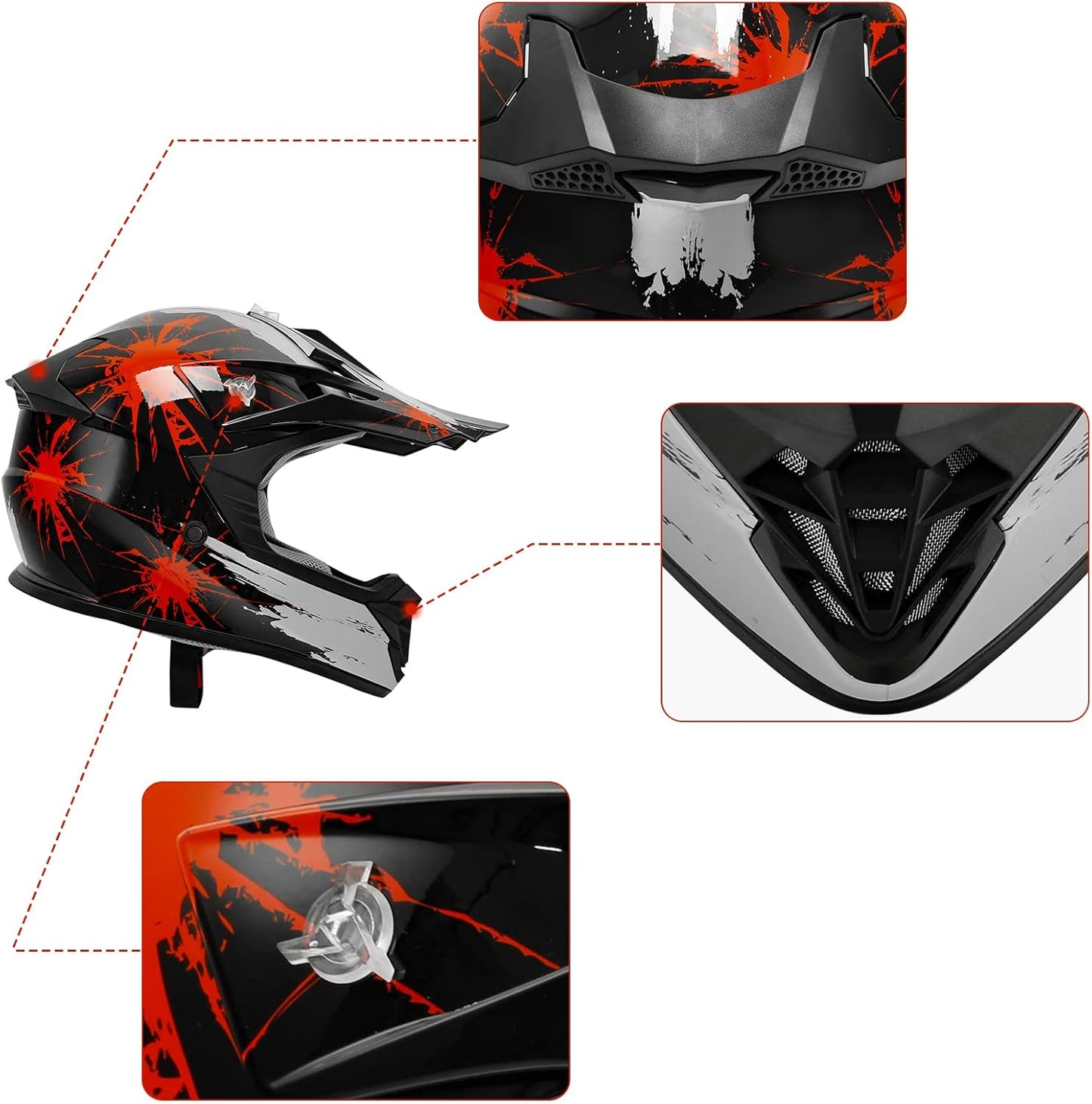 TCMT Dot Youth & Kids Motorcycle Off-Road Helmet Full Face Motocross Street Dirt Bike Mountain Bike BMX MX ATV Helmet+Goggles+Gloves New