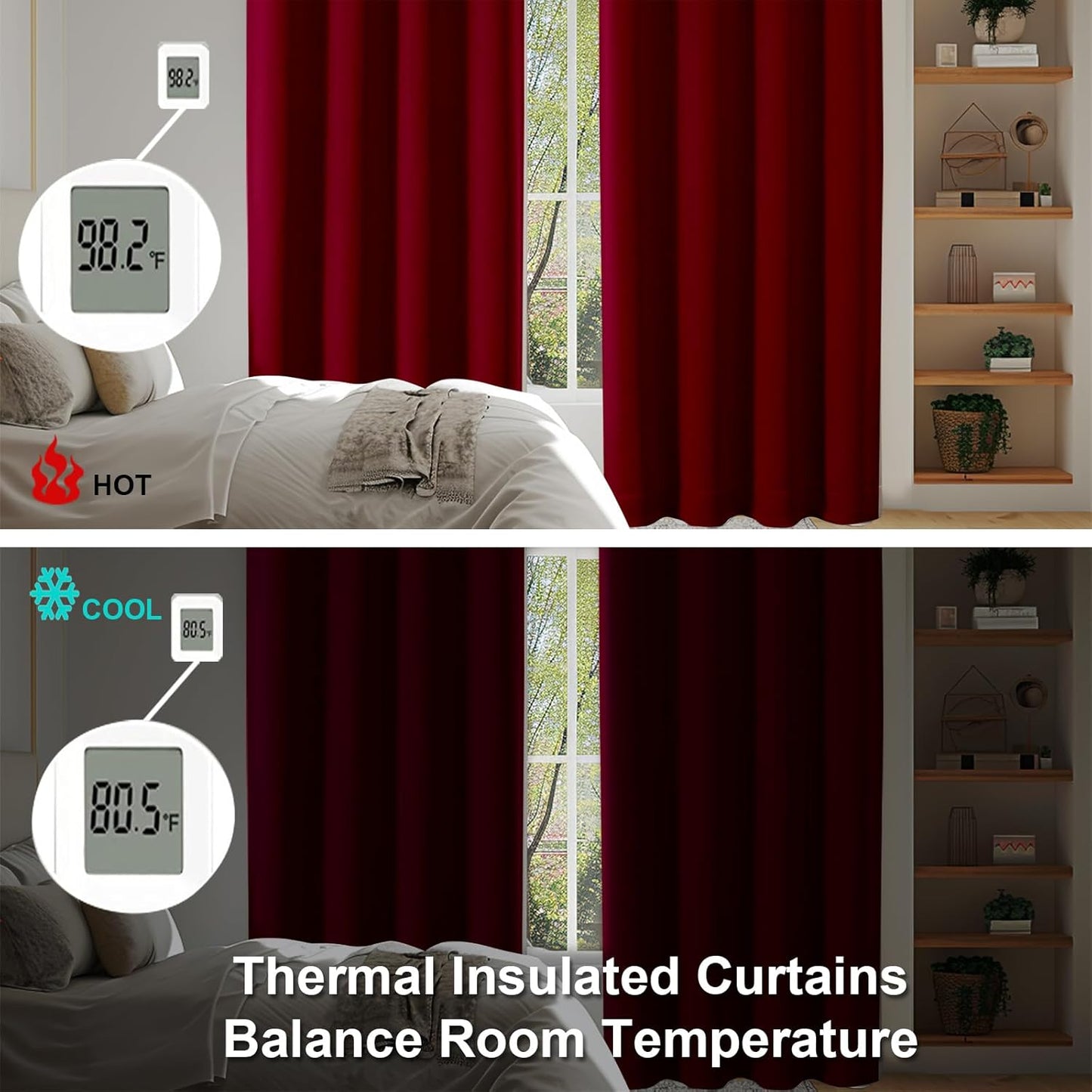 Simplebrand Ava Red Blackout Curtains for Bedroom 72 Inch Length 2 Panels Set, Privacy Thermal Insulated Rod Pocket Door Window Curtains for Patio French Door Front Door, W40 x L72 Inch, Red