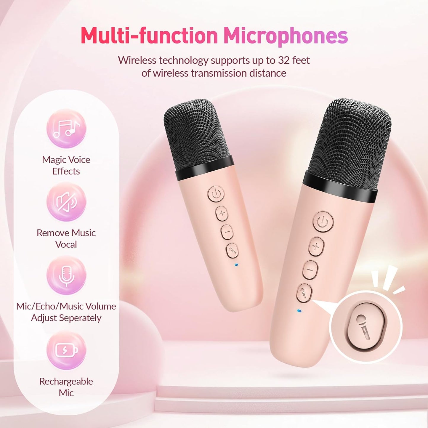 Karaoke Machine for Kids Adults, Mini Portable Bluetooth Karaoke Speaker with 2 Wireless Microphone and Lights, Christmas Birthday Gifts for Girls Ages 4, 5, 6, 7, 8, 9, 10, 12+ Family Home Party