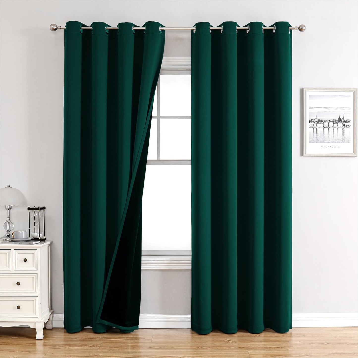 ChrisDowa 100% Blackout Curtains 120 inch Long for Bedroom with Black Liner, 2 Thick Layers Total Blackout Thermal Insulated Grommet Long Window Curtains 2 Panels Set (Forest Green, 52 x 120 Inch)