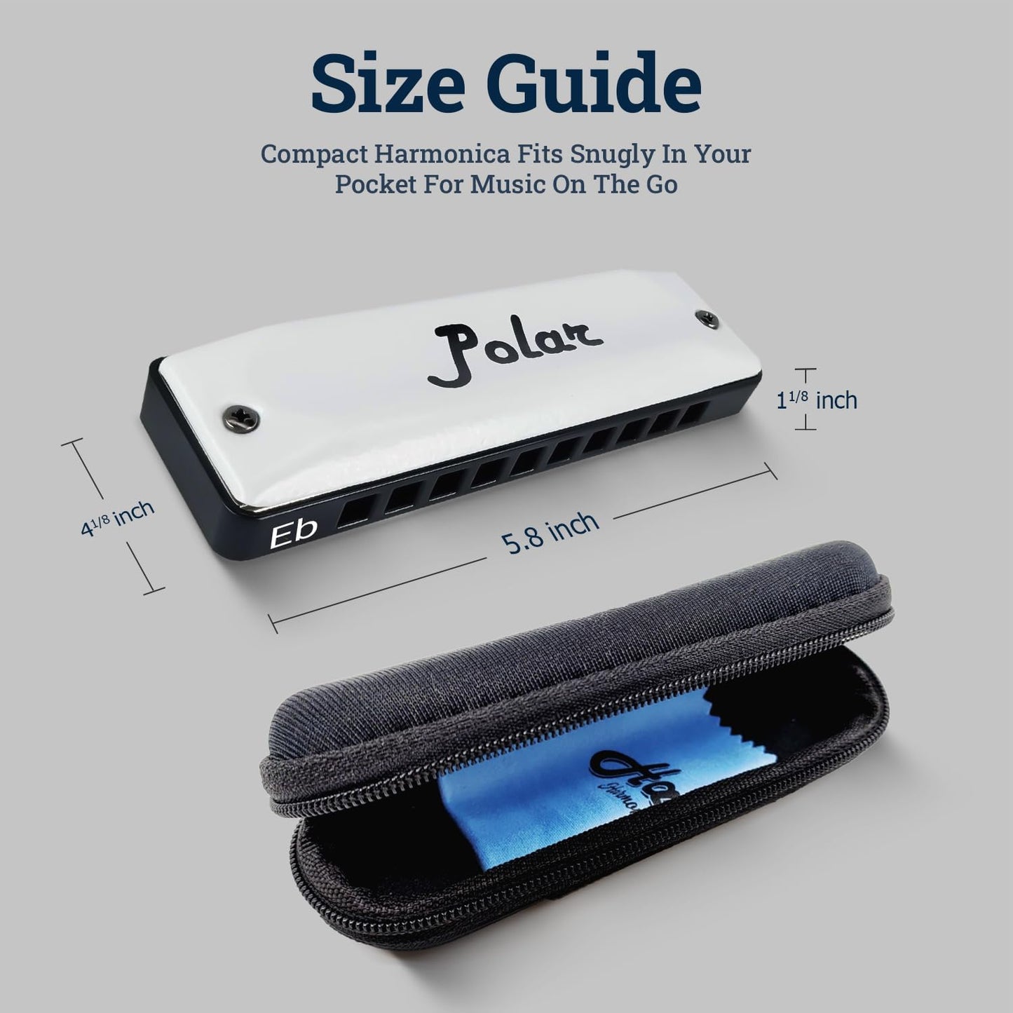 Harmo Polar Diatonic Harmonica Key of Eb - 10 Holes 20 Notes, Blues Harp Mouth Organ With Case, Phosphor Bronze Reeds, Suitable for All Genres, Harmonica for Adult, Beginners & Professionals