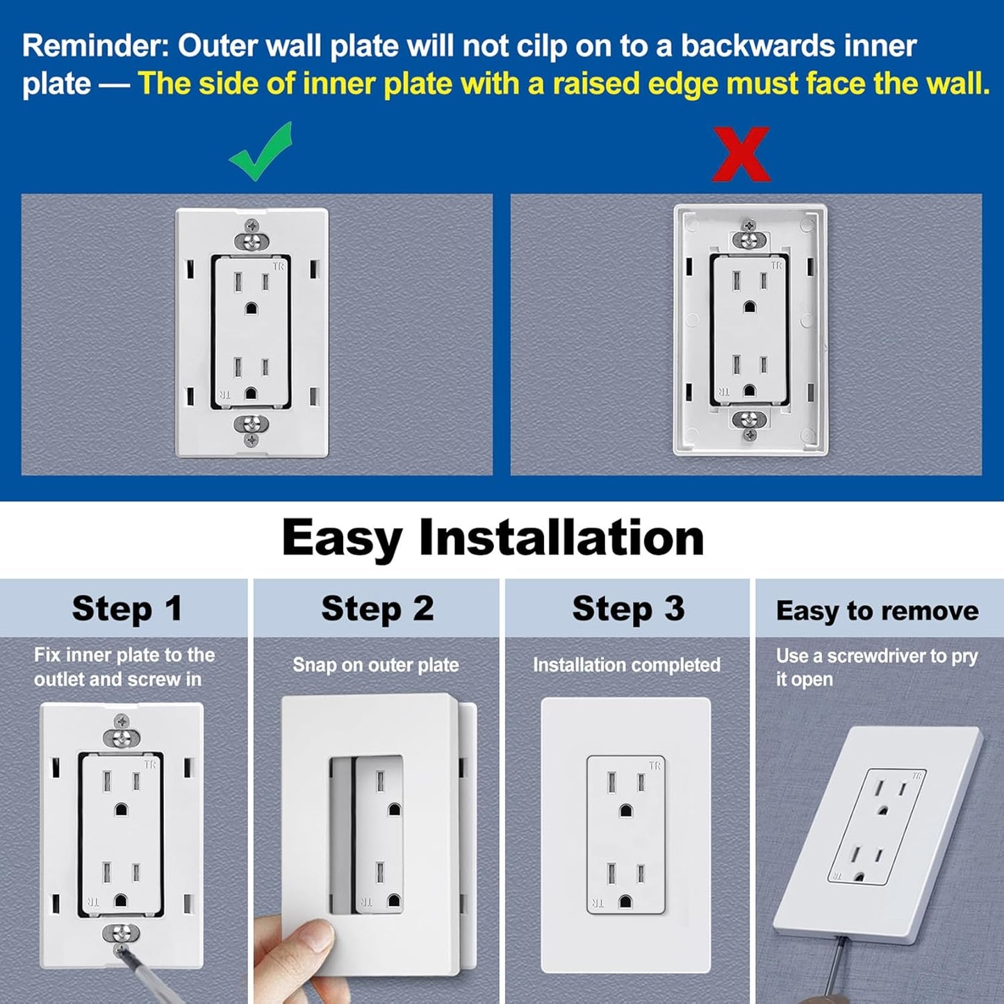 CML Matte White Decorator Screwless Wall Plate, 8 Pack 1-Gang Outlet Covers and Switch Plates, Scratch and Impact Resistant, Hidden Screws, Polycarbonate, Standard Size 2.91” X 4.68”