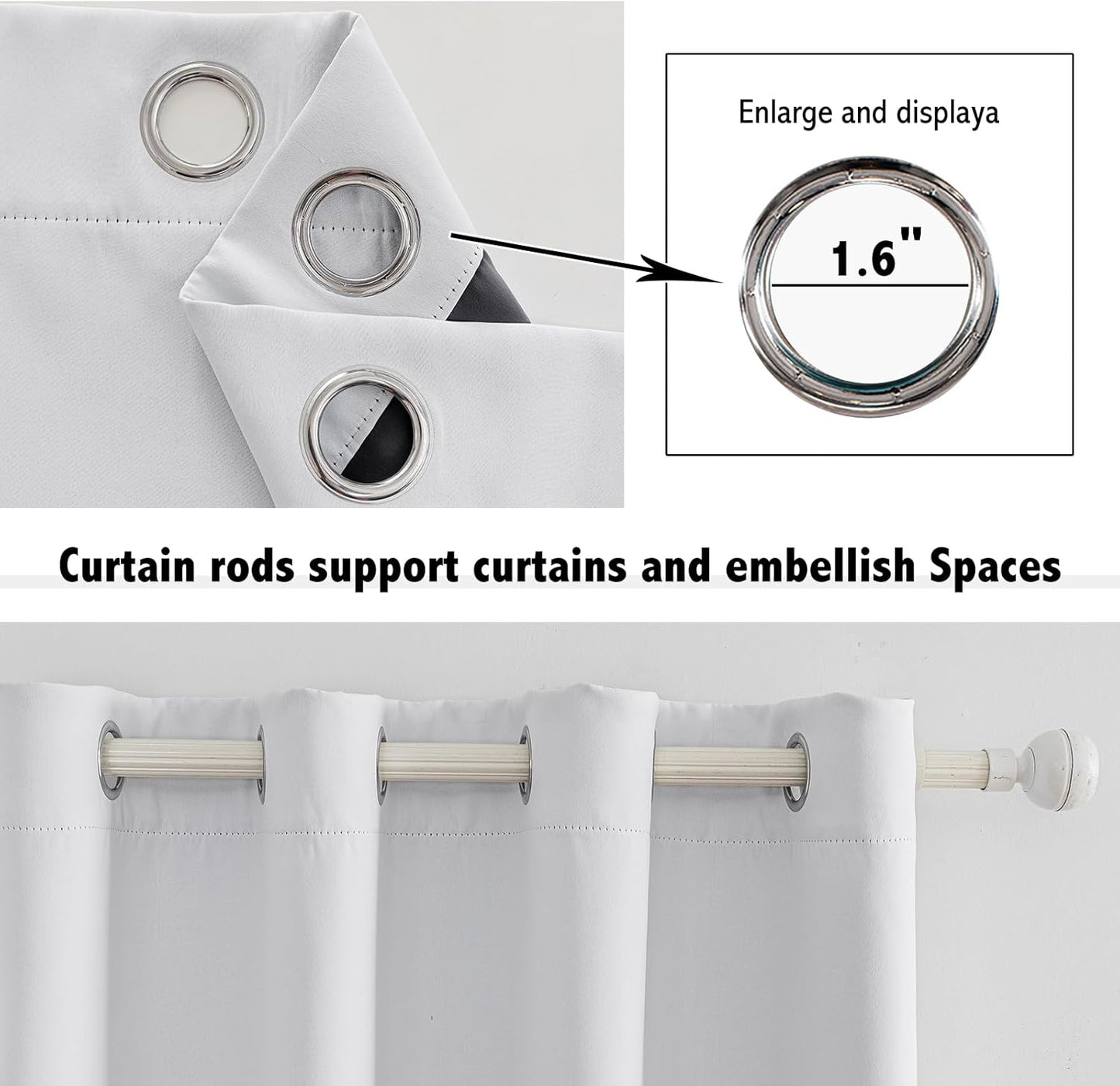 Anytime 100% Blackout Curtain Set, Thermal Insulated & Energy Efficiency Window Draperies for Guest Room, Full Shading Panels for Shift Worker and Light Sleepers（Greyish White, 2 Panels, 37W x 84L）