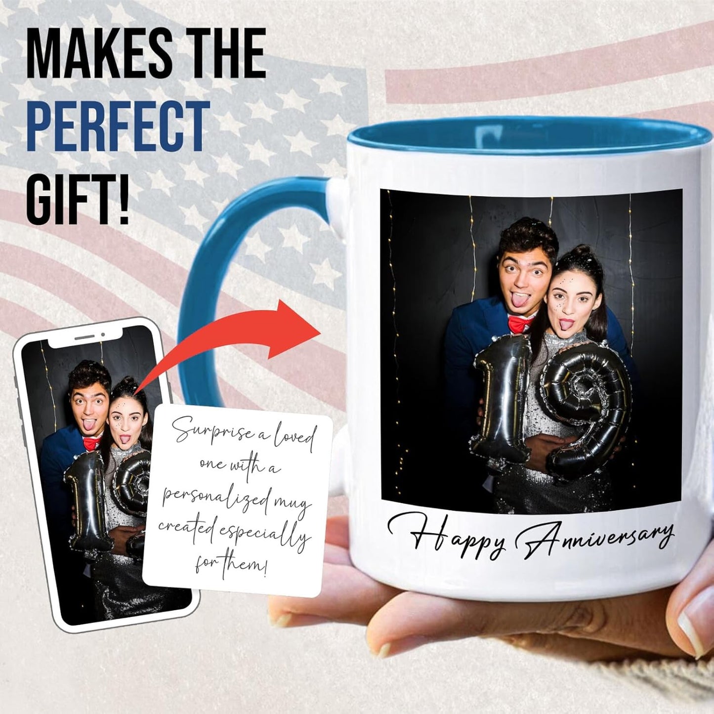 Ship Next Day Custom Mug Design Your Own Photo Text Personalized Picture Gifts for Women Men Customized Gift Idea Personalized Coffee Mugs 11oz Blue Handle