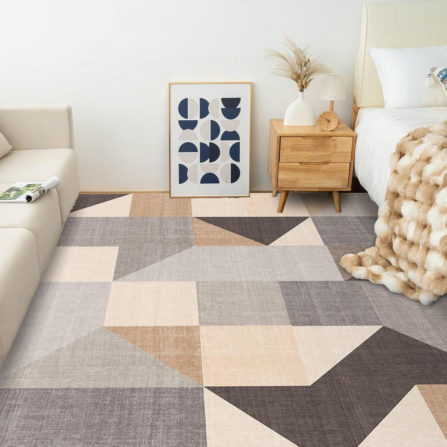 HOMFINE Washable Modern Area Rug - Geometric Style 8x10 Rugs for Living Room, Bedroom, Machine Washable Rug Soft Non Slip Non Shedding Area Rug - Grey Brown, 8'x10'