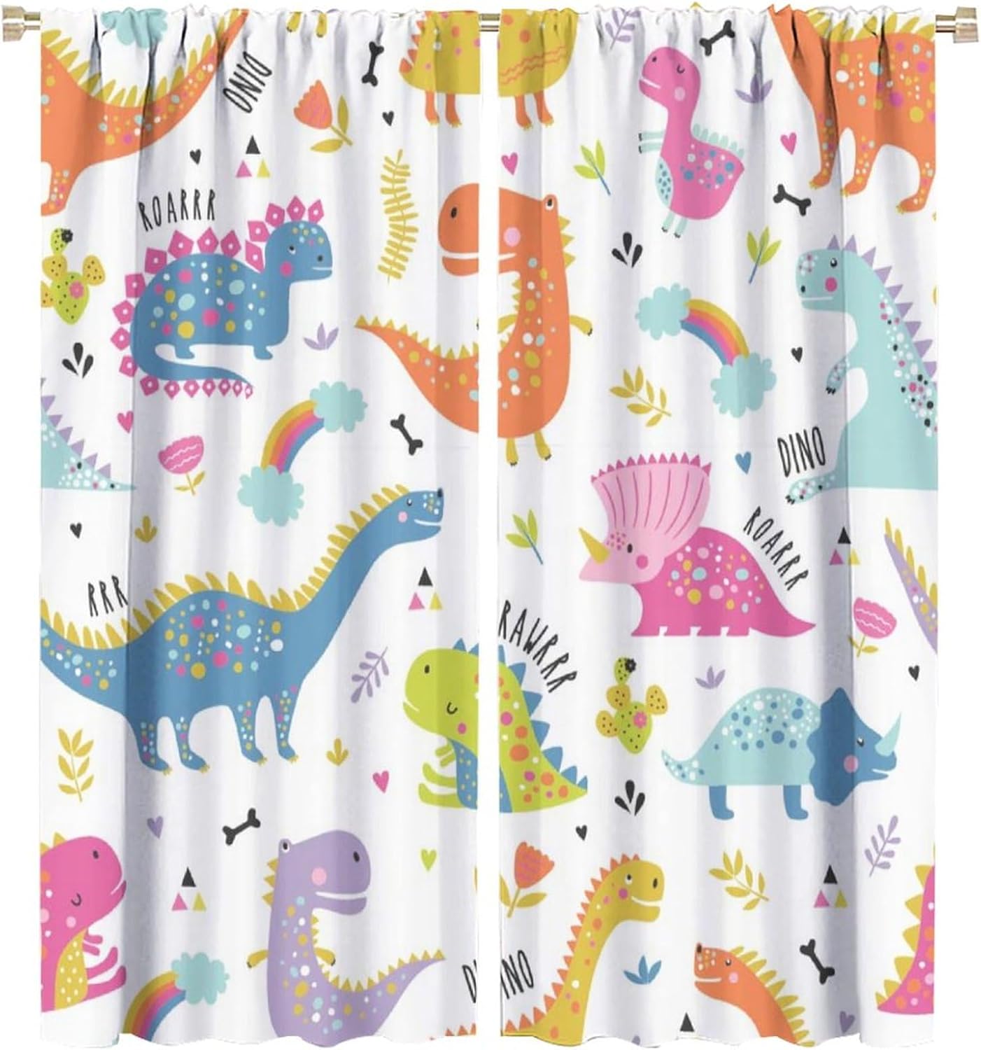 Cartoon Dinosaur Curtains for Kids Boys Girls Home Decor Childish Cute Dino Animals Print Pattern Rod Pocket Blackout Window Drapes for Nursery Baby Bedroom Playroom W27.5xL63in 2 Panels