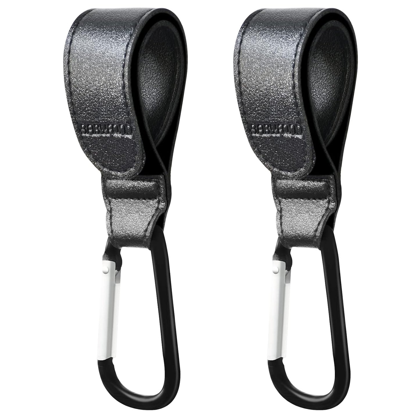 Stroller Hooks for Hanging, 2 PCS Durable Leather Style Stroller Clip Straps, Baby Stroller Hooks for Diaper Bags Grocery Shopping Bags, Mommy Hook for Stroller (Black)
