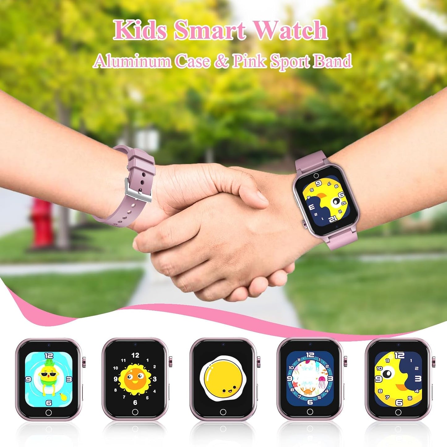 Goodatech Smart Watch for Kids 4-12 Years Boys Girls, 26 Puzzle Games,HD Camera,Video Music Player,Pedometer,Flashlight,Calendar,Alarm Clock,Aluminum Case,Sport Band (Pink)