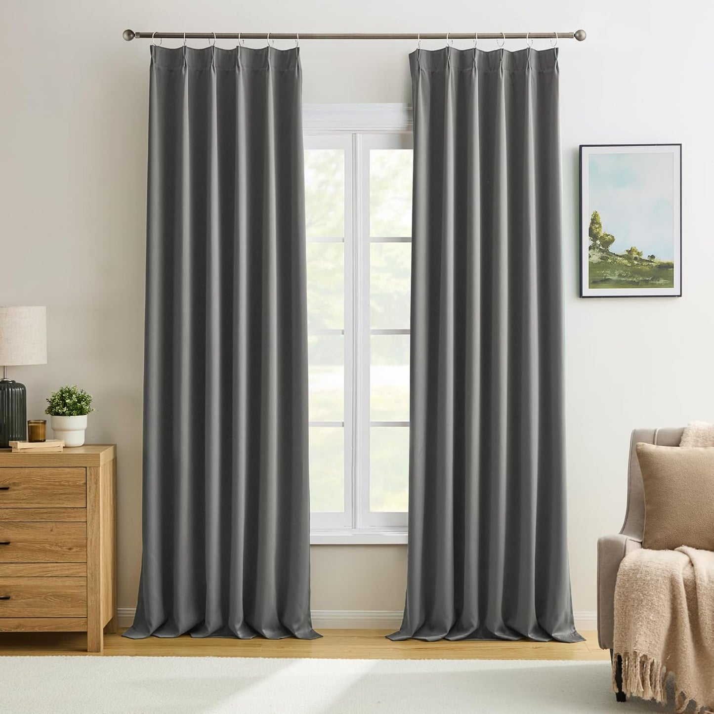 KEQIAOSUOCAI Grey Pinch Pleat Curtains & Drapes 144 Inches Long 2 Panels Set, Privacy Darkening Sound Dampening Window Treatment for Bedroom Vertical Draft Blackout Blinds for Living Room 40 by 144