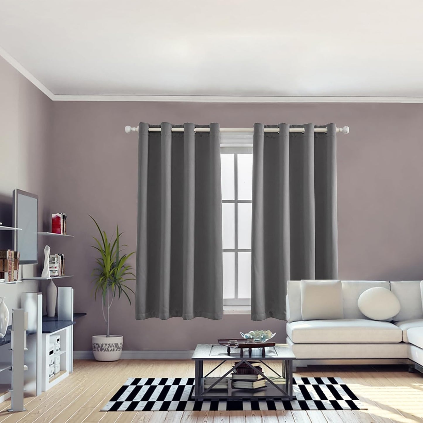 Anytime 100% Blackout Curtain Set, Thermal Insulated & Energy Efficiency Window Draperies for Guest Room, Full Shading Panels for Shift Worker and Light Sleepers（Grey, 2 Panels, 52W x 63L）