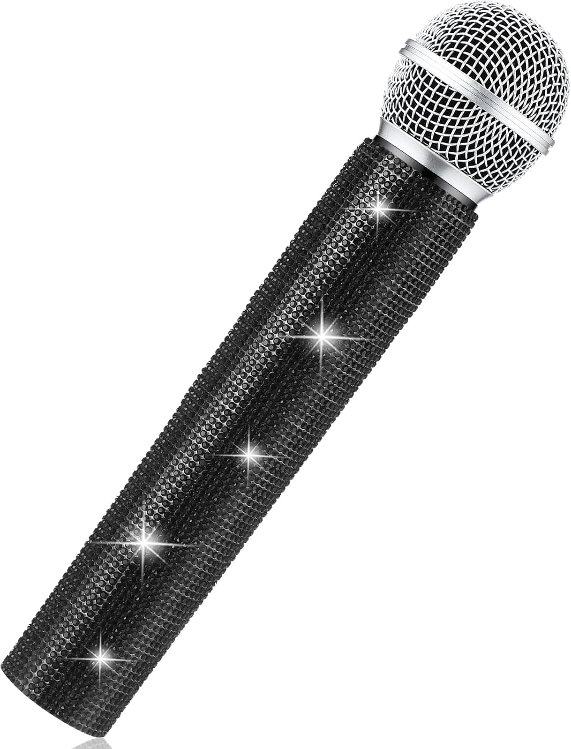 Sanwuta Fake Microphone Prop Sparkly Bling Rhinestones Plastic Play Microphone Pretend Glitter Bedazzled Mic for Cosplay Party Costume(Black)