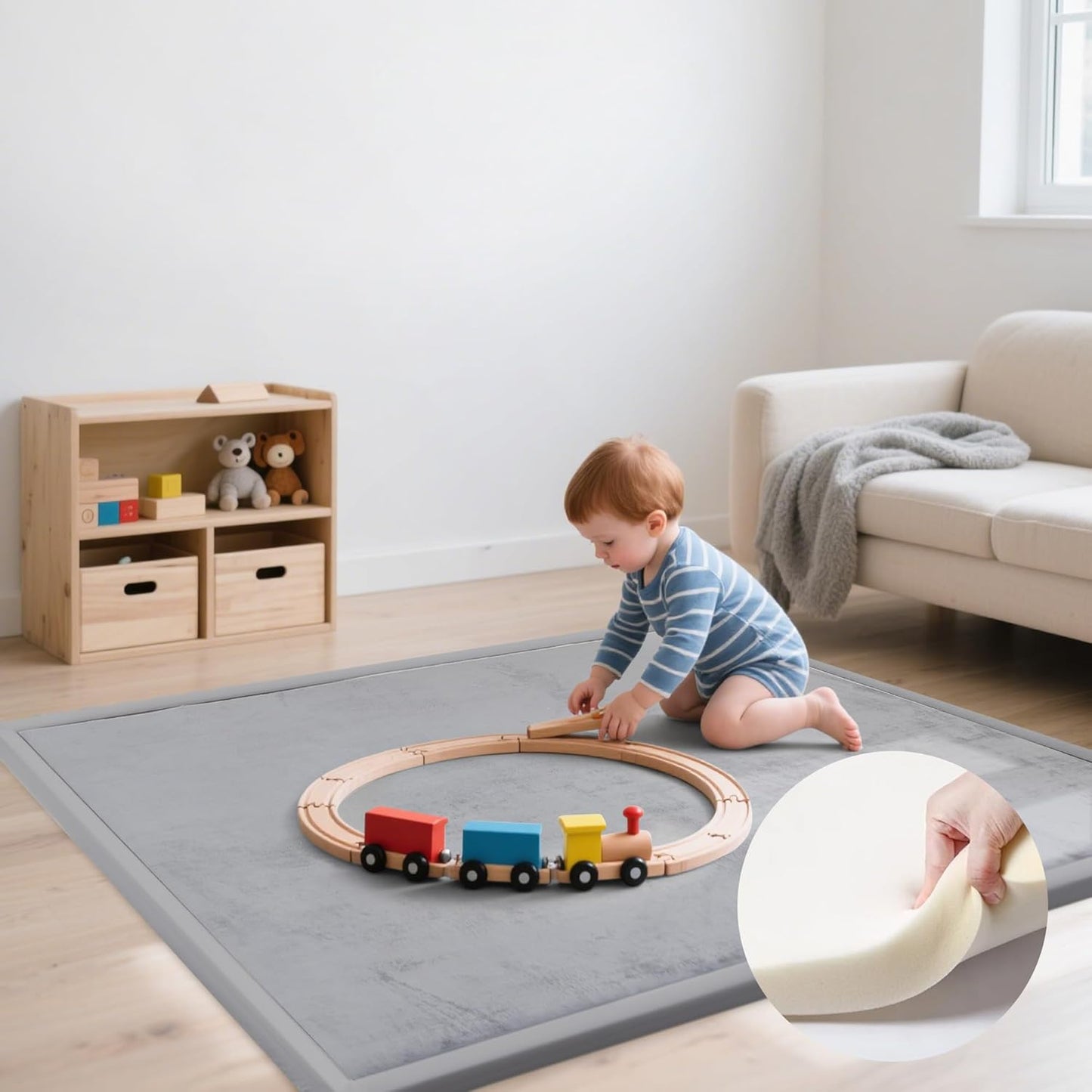 Thick Play Mat for Baby, 50 X 50x 1.3" Memory Foam Playpen Mat,Ultra Soft Tummy Time Mat with Non-Slip Backing, Baby Crawling Mat Child Nursery Rug for Infant, Toddlers, Kids (Light Gray)