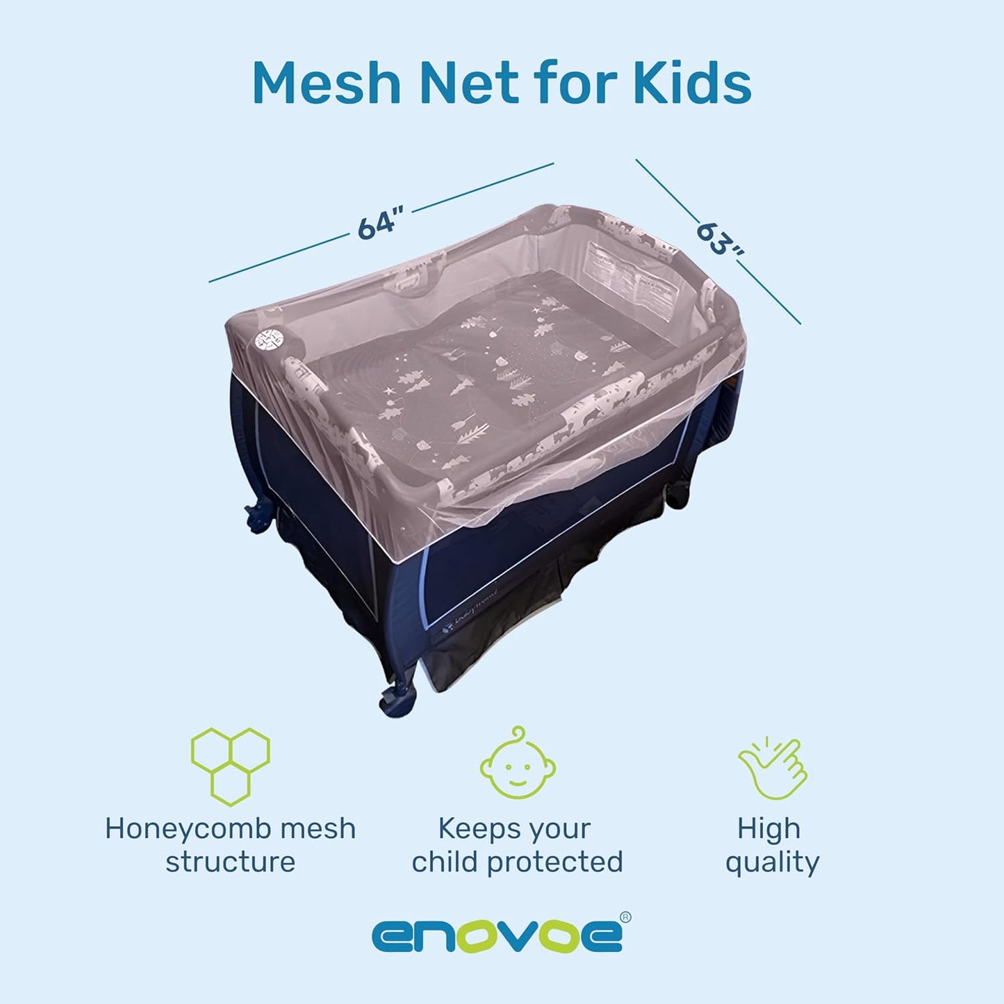 Enovoe Mosquito Net for Baby Stroller and Crib - Durable Mesh Bug Net Cover with Elastic Edge - Fits Strollers, Bassinets, Playards, and Mini Cribs - Travel Essential for Newborns - 63x64-Inch (White)