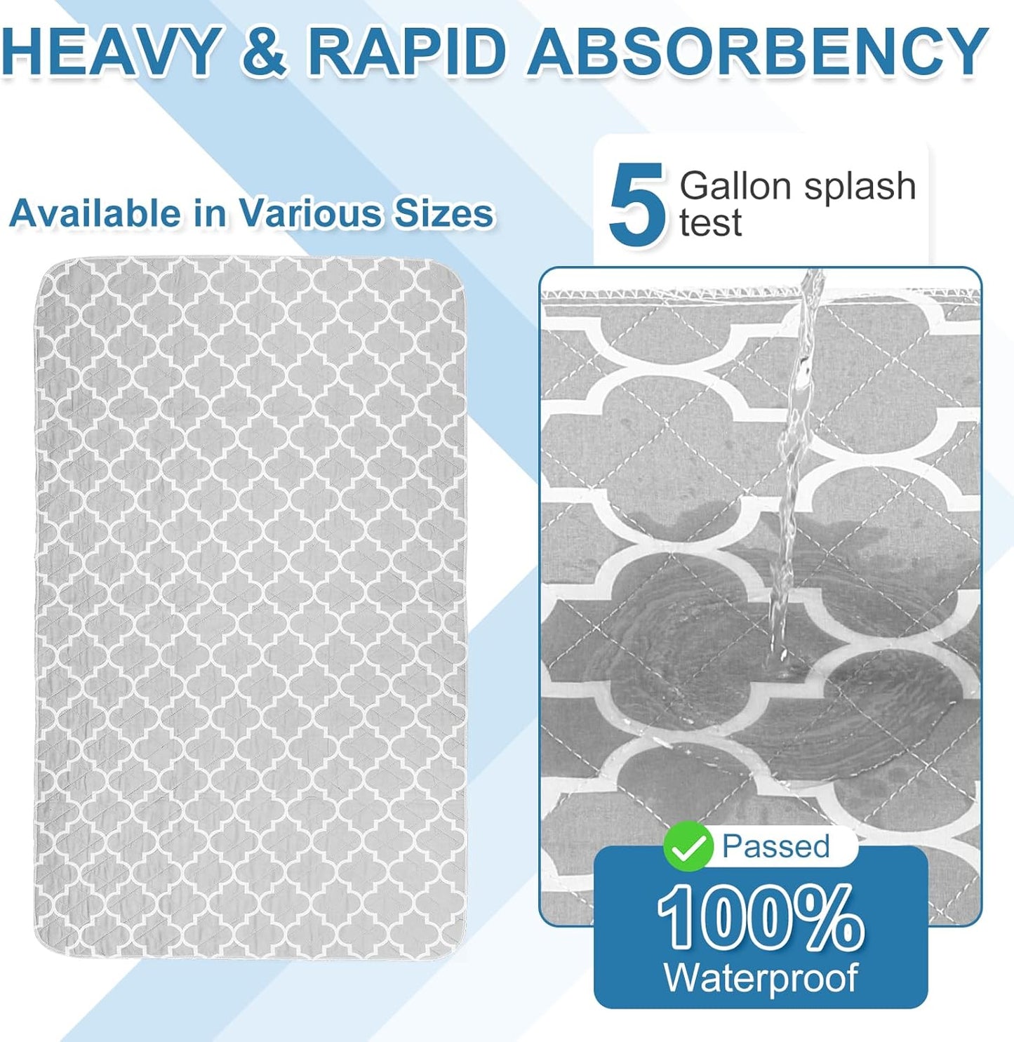 OUTCREATOR® Washable Bed Pads 21" x 22" (Pack of 2), Incontinence Mattress Protector, Anti-Slip Waterproof Underpads for Adults Kids Elderly Pets, Absorbency & Reusable Bedwetting Pads (Gray)