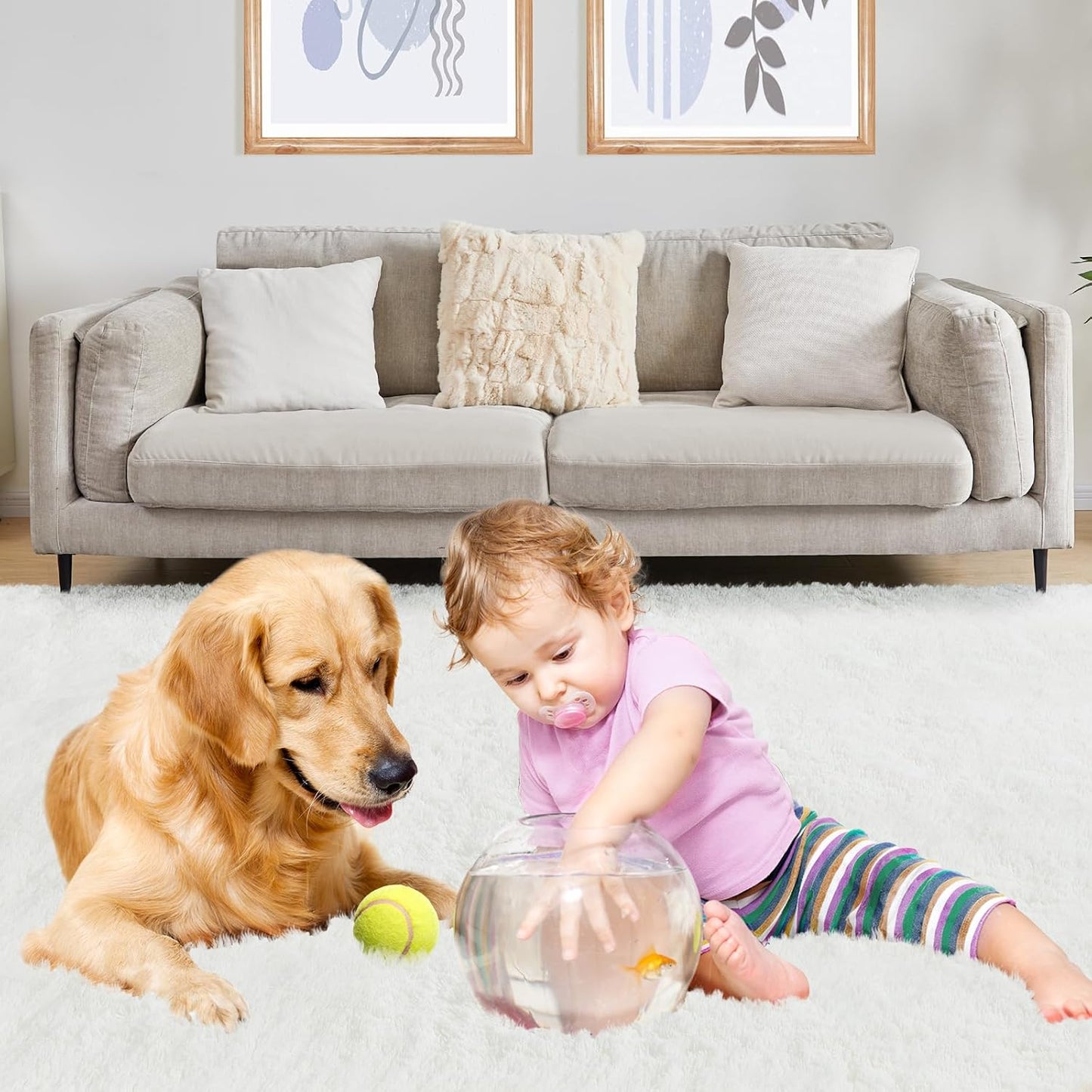 Fluffy Shag Area Rug, 4x6 White Rugs for Bedroom, Soft Plush Area Rugs for Living Room, Non-Slip Indoor Carpet for Nursery, Study Room, Dressing Room, Home Decor