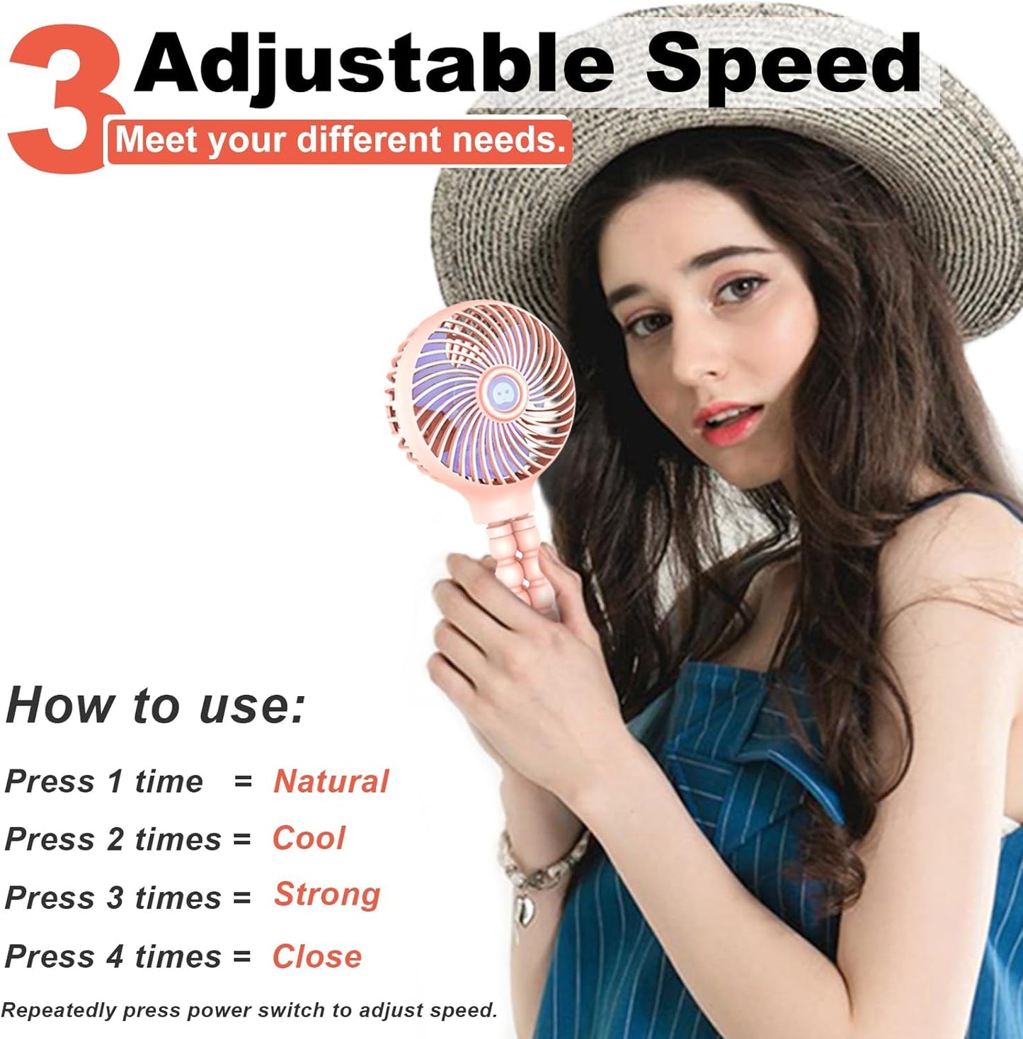 TRELC Mini Stroller Fan, 19H Ultra-long Battery Life, Personal Handheld Clip on Portable Rechargeable Fan with Flexible Tripod, Gift for Children Baby Office Room Car Travel BBQ Gym (Pink)